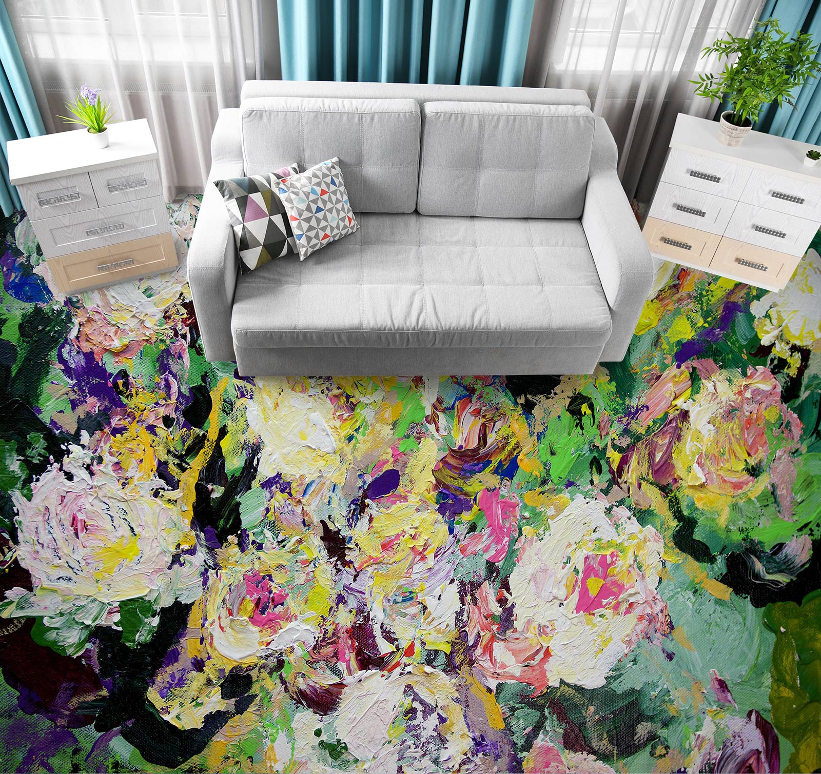 3D Flower Bush Painting 9685 Allan P. Friedlander Floor Mural Wallpaper Murals Self-Adhesive Removable Print Epoxy