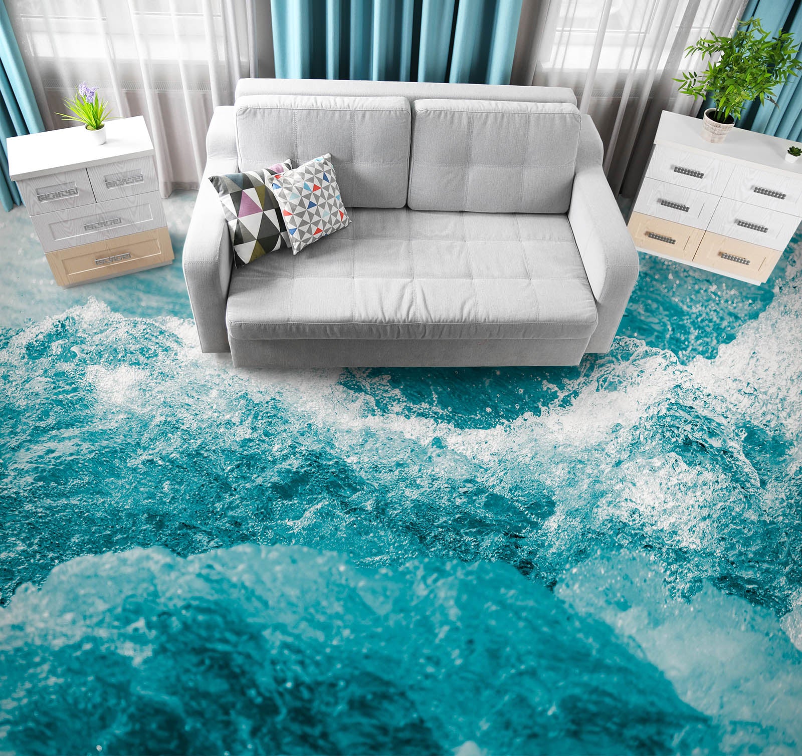 3D Wave Crash 034 Floor Mural Wallpaper Murals Rug & Mat Print Epoxy waterproof bath floor