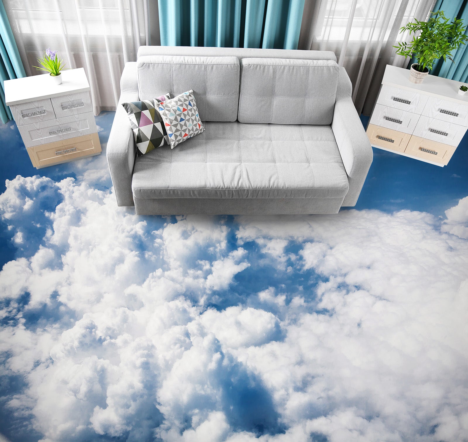 3D Gentle White Clouds 023 Floor Mural Wallpaper Murals Rug & Mat Print Epoxy waterproof bath floor
