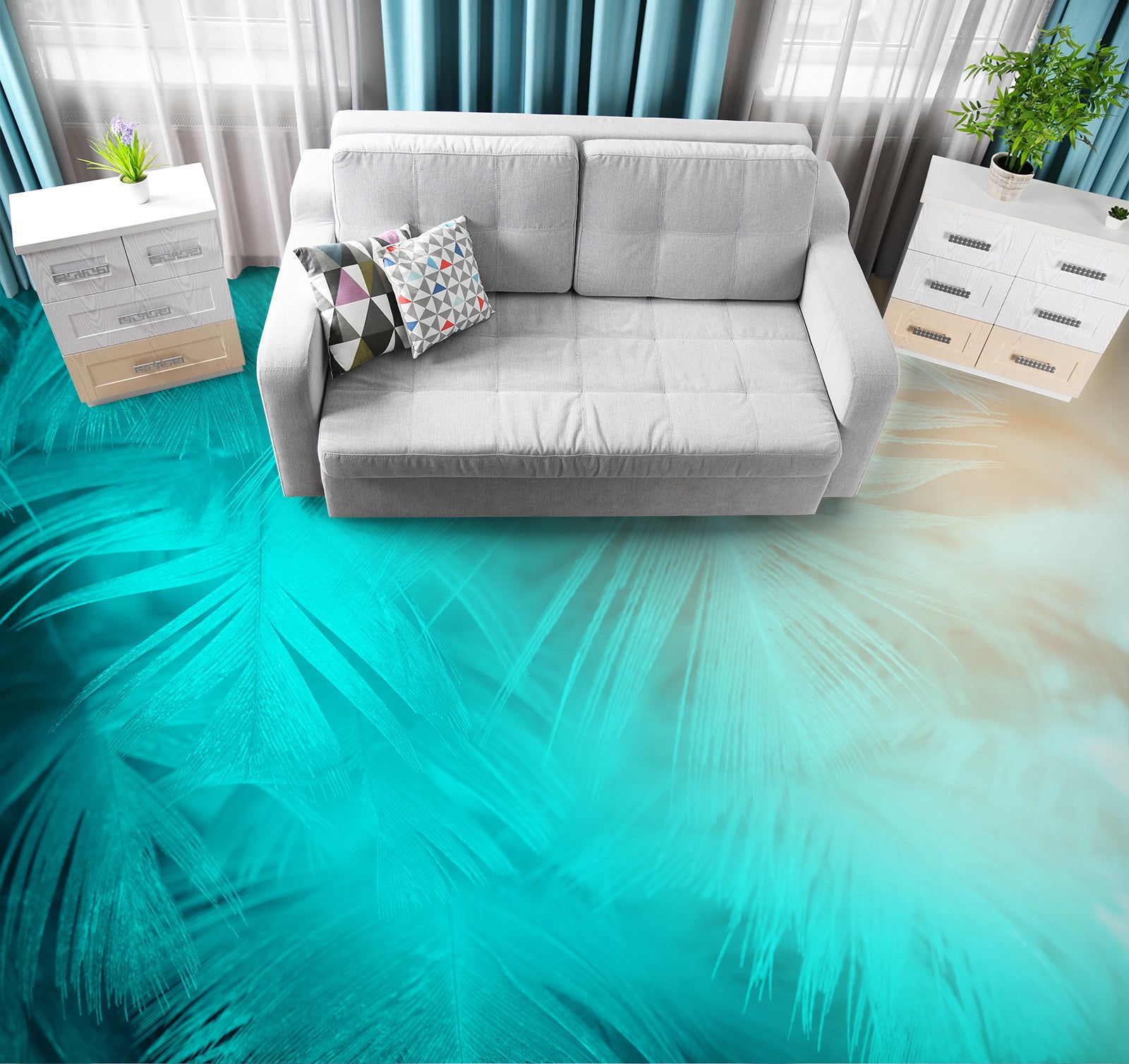 3D Dreamy Green Feathers 1116 Floor Mural Wallpaper Murals Self-Adhesive Removable Print Epoxy