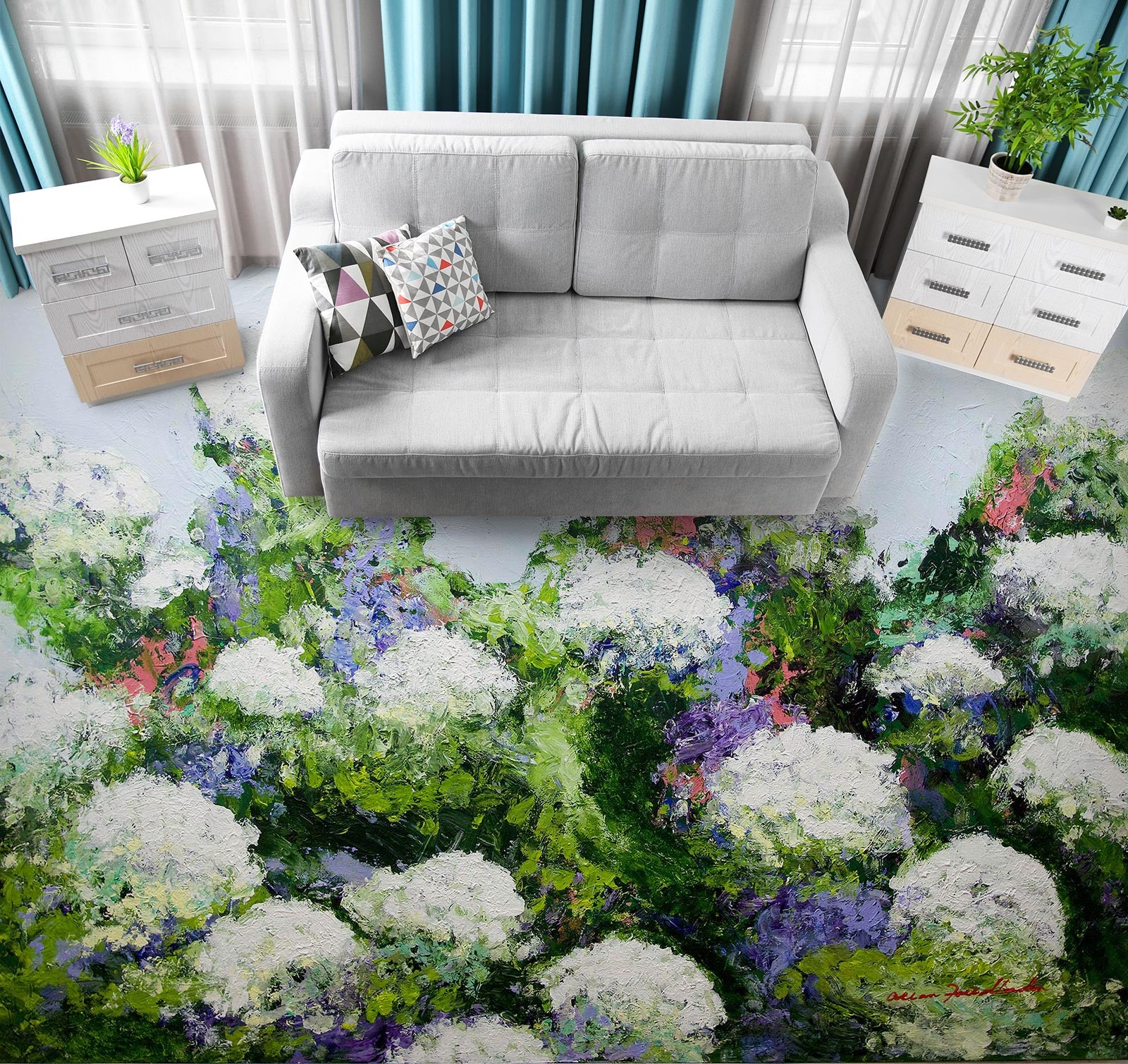 3D White Flowers Clump 9682 Allan P. Friedlander Floor Mural Wallpaper Murals Self-Adhesive Removable Print Epoxy