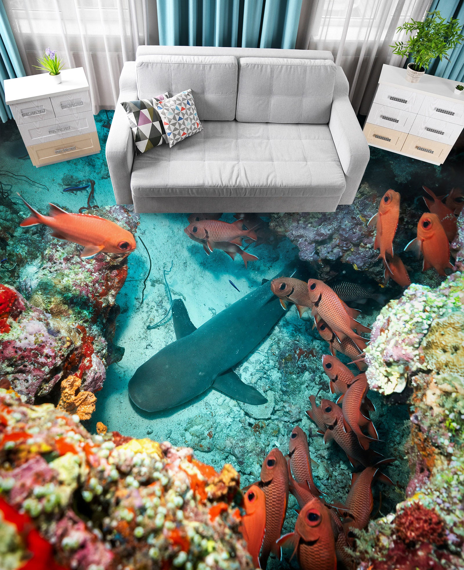 3D Dangerous Shark 252 Floor Mural Wallpaper Murals Rug & Mat Print Epoxy waterproof bath floor