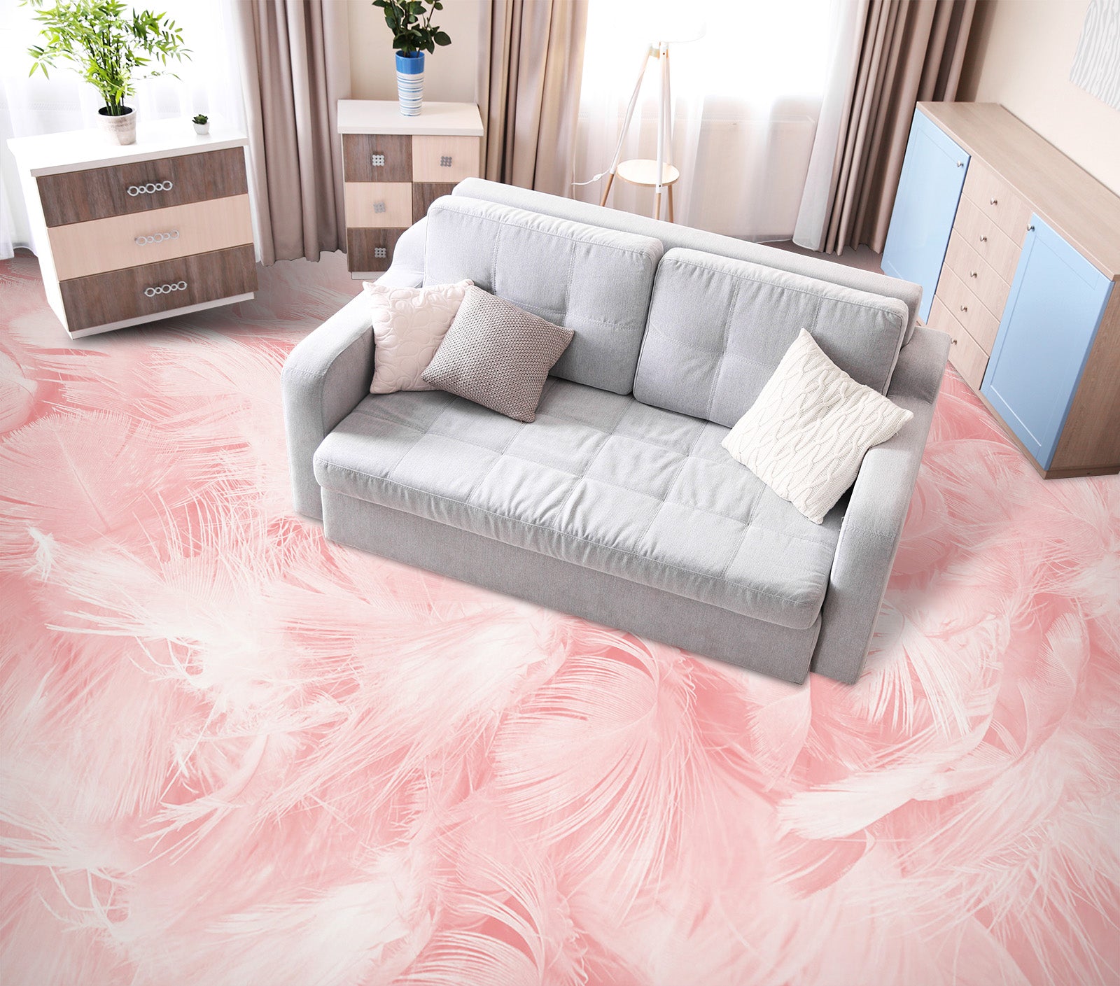 3D Pale Pink Feathers 562 Floor Mural Wallpaper Murals Rug & Mat Print Epoxy waterproof bath floor