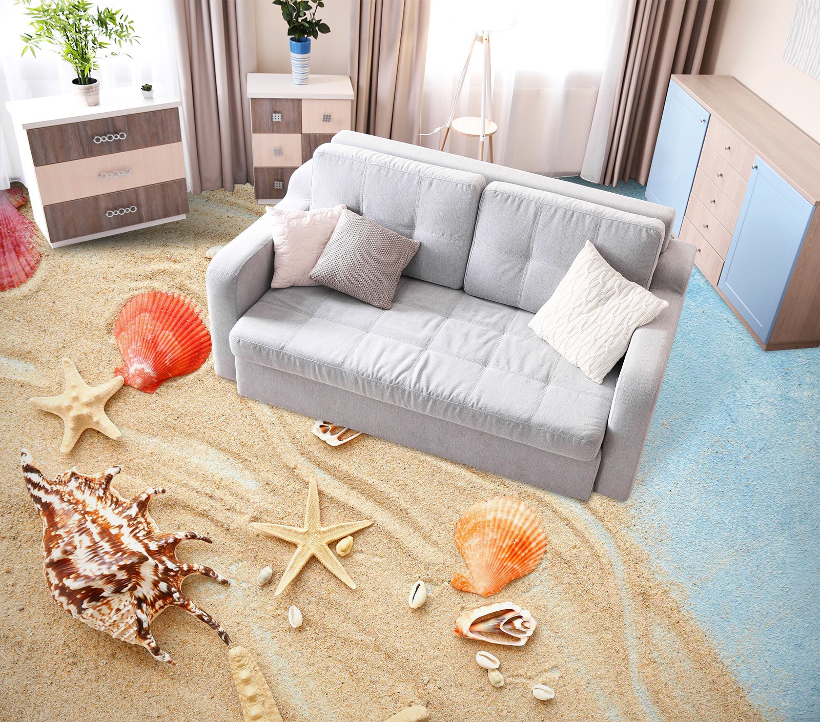 3D Red And Orange Shells 434 Floor Mural