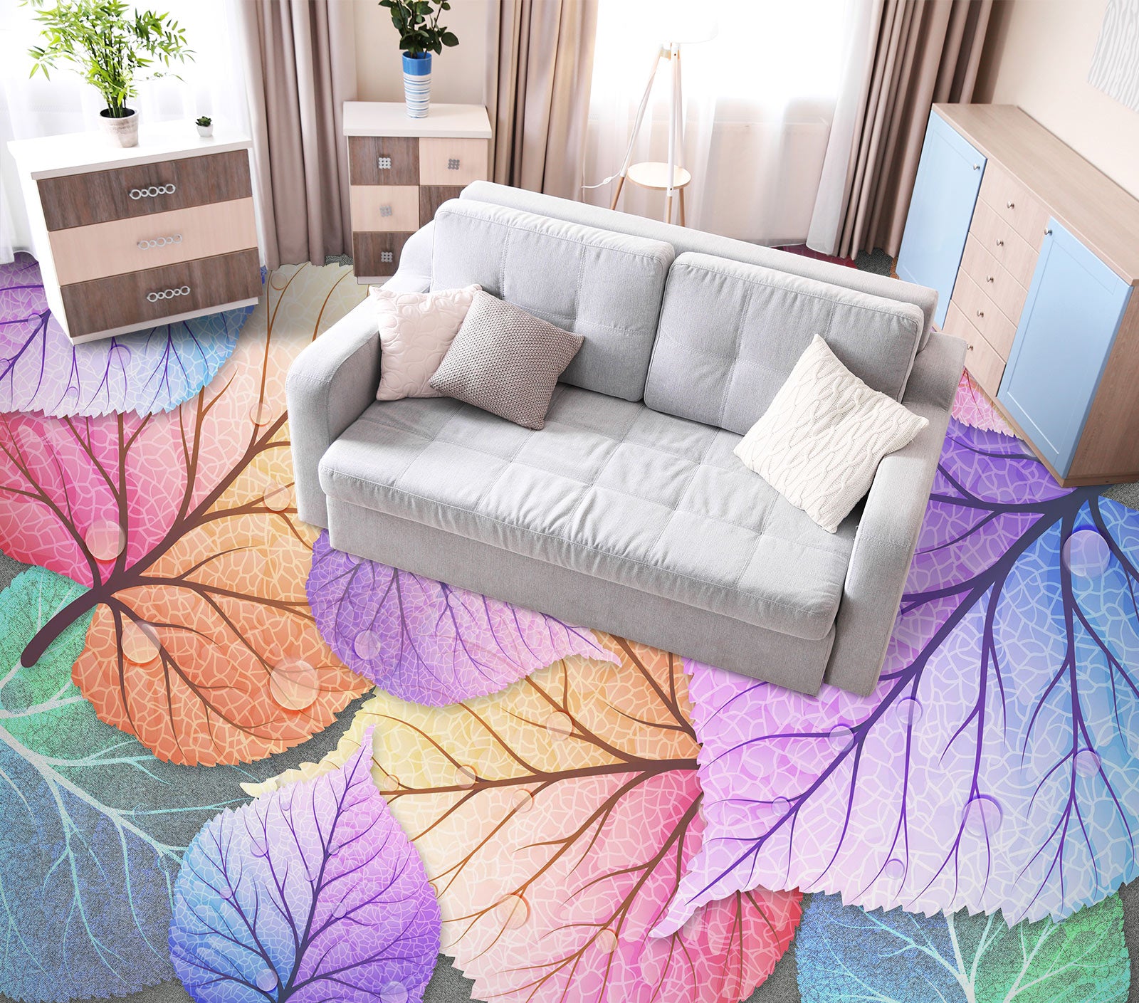 3D Four-color Leaves 473 Floor Mural Wallpaper Murals Rug & Mat Print Epoxy waterproof bath floor