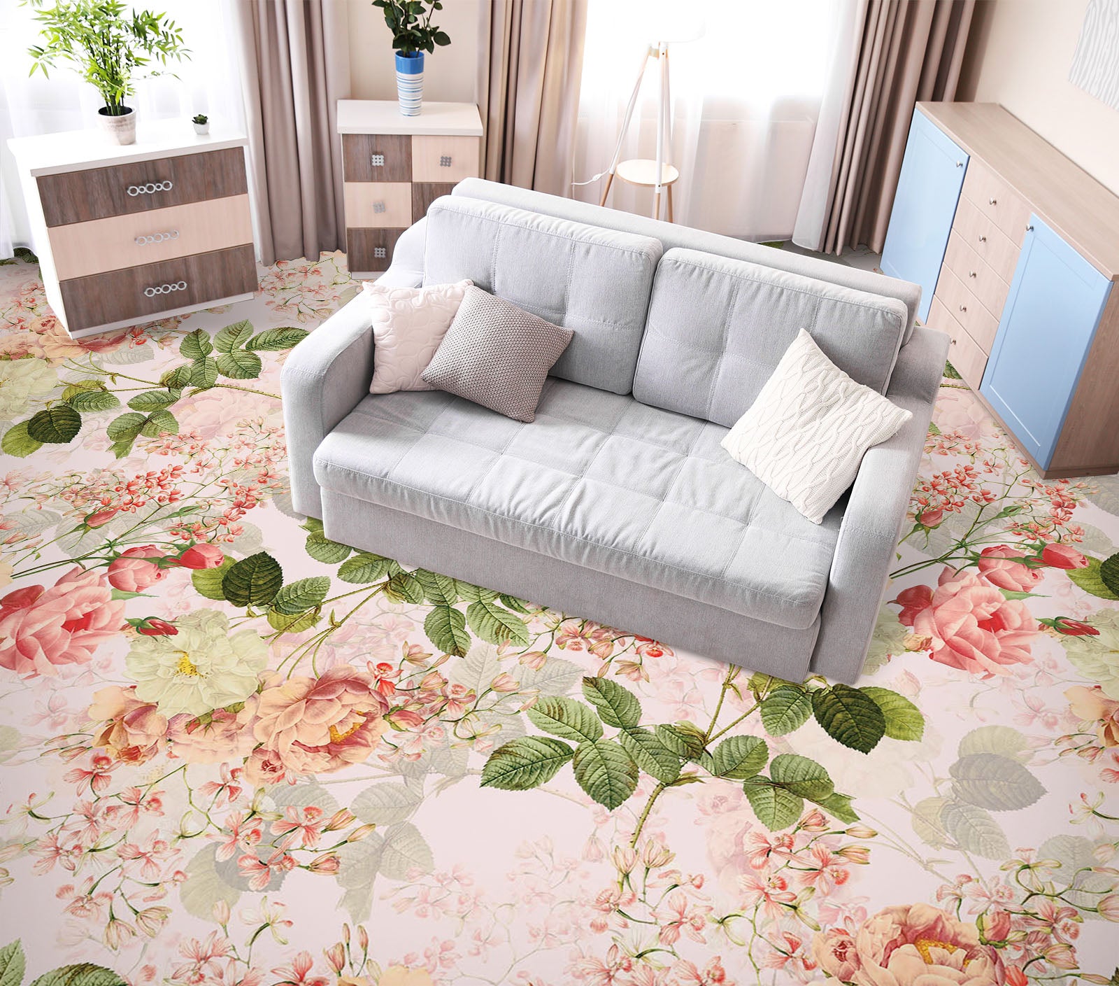 3D Pink Rose Pattern 99205 Uta Naumann Floor Mural Wallpaper Murals Self-Adhesive Removable Print Epoxy