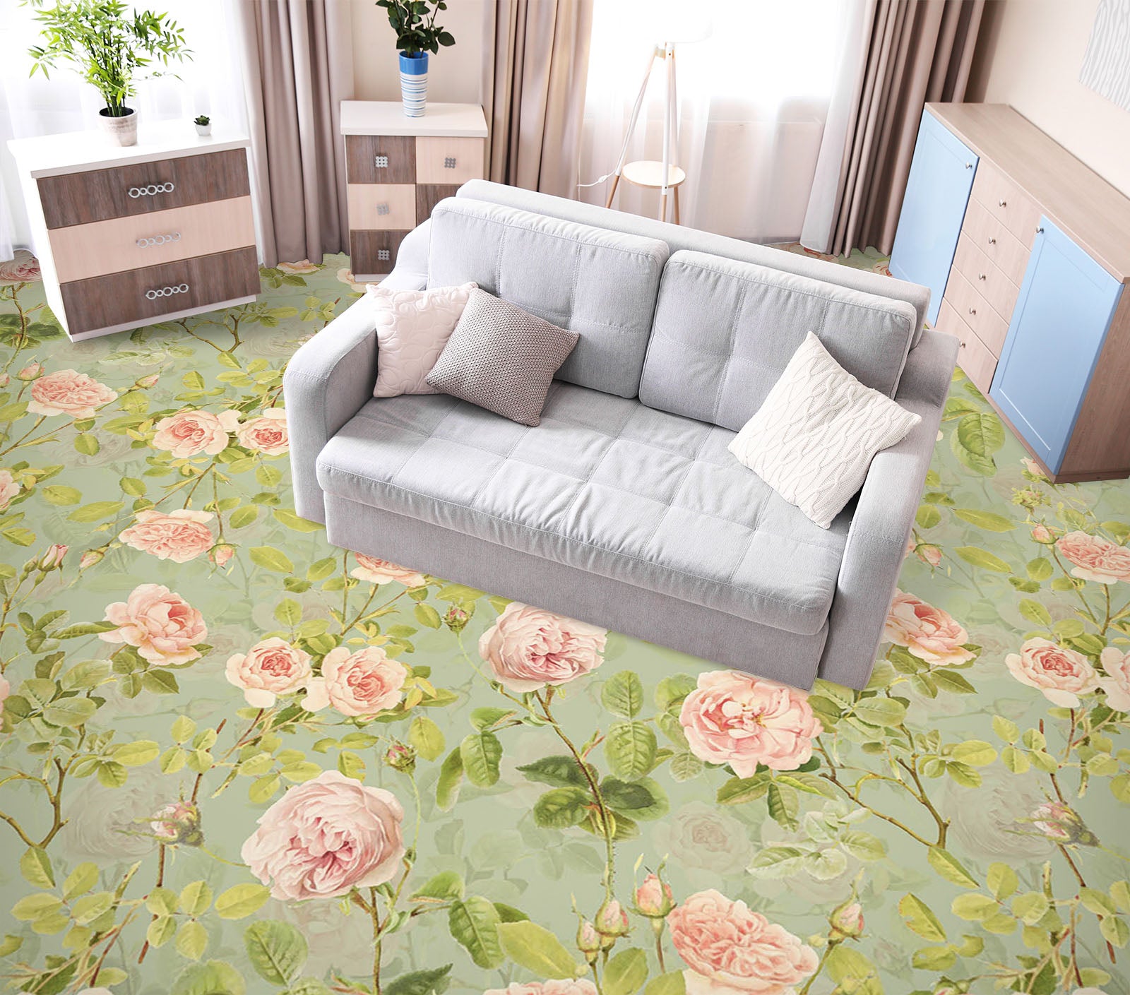 3D Pink Rose 99225 Uta Naumann Floor Mural Wallpaper Murals Self-Adhesive Removable Print Epoxy
