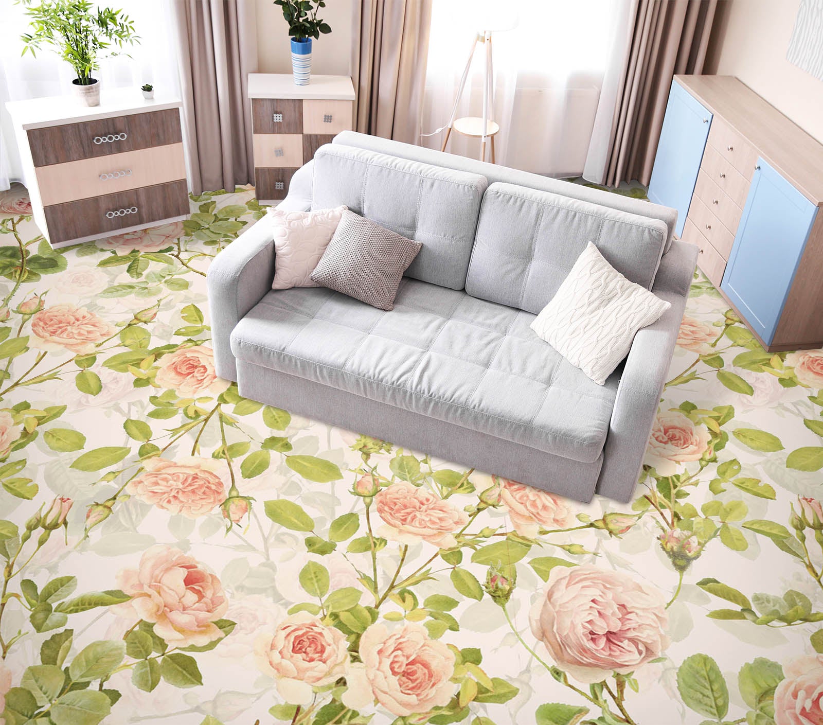 3D Rose Vine Pattern 99207 Uta Naumann Floor Mural Wallpaper Murals Self-Adhesive Removable Print Epoxy