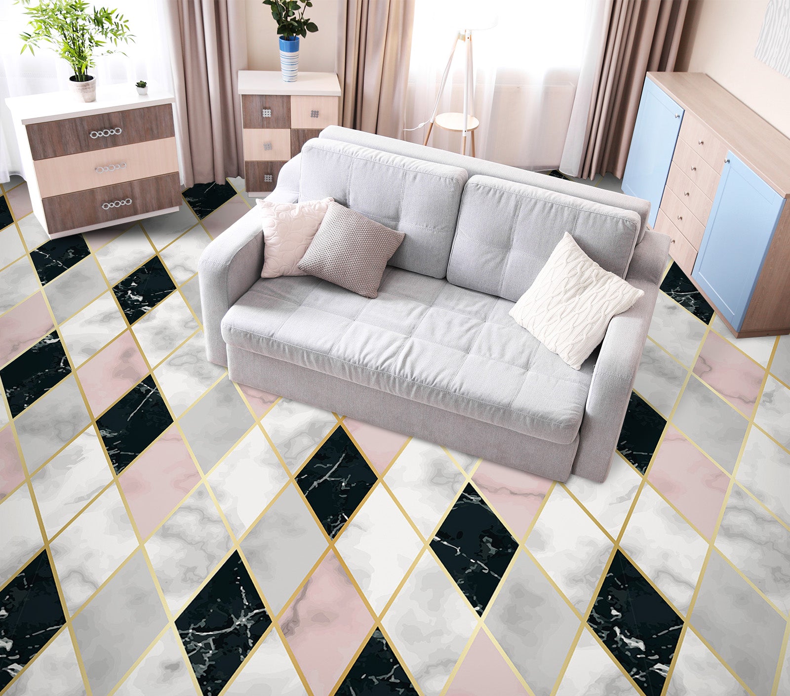 3D Elegant Diamonds 720 Floor Mural