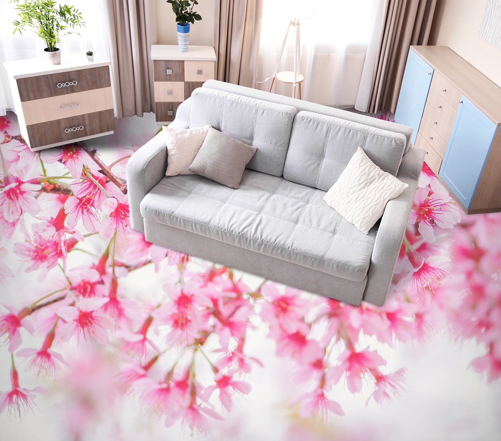 3D Romantic Pink Flowers 1236 Floor Mural Wallpaper Murals Self-Adhesive Removable Print Epoxy