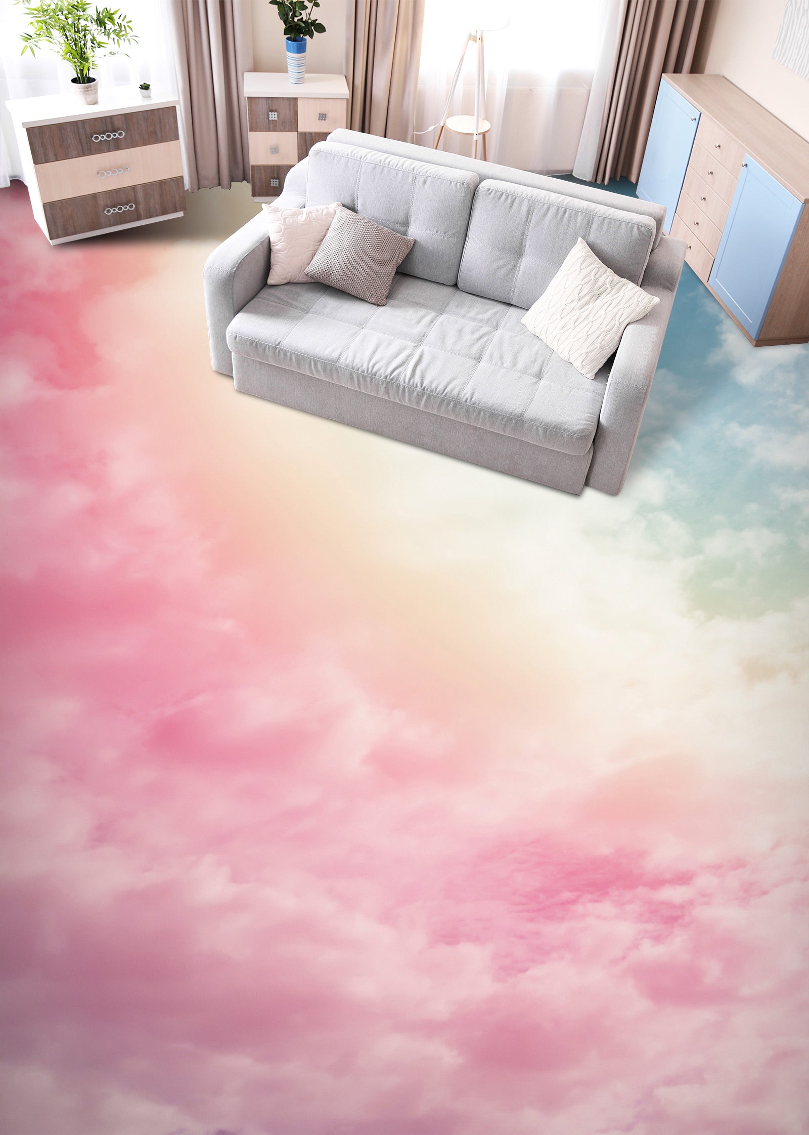 3D Sweet Pink Clouds 701 Floor Mural Wallpaper Murals Rug & Mat Print Epoxy waterproof bath floor