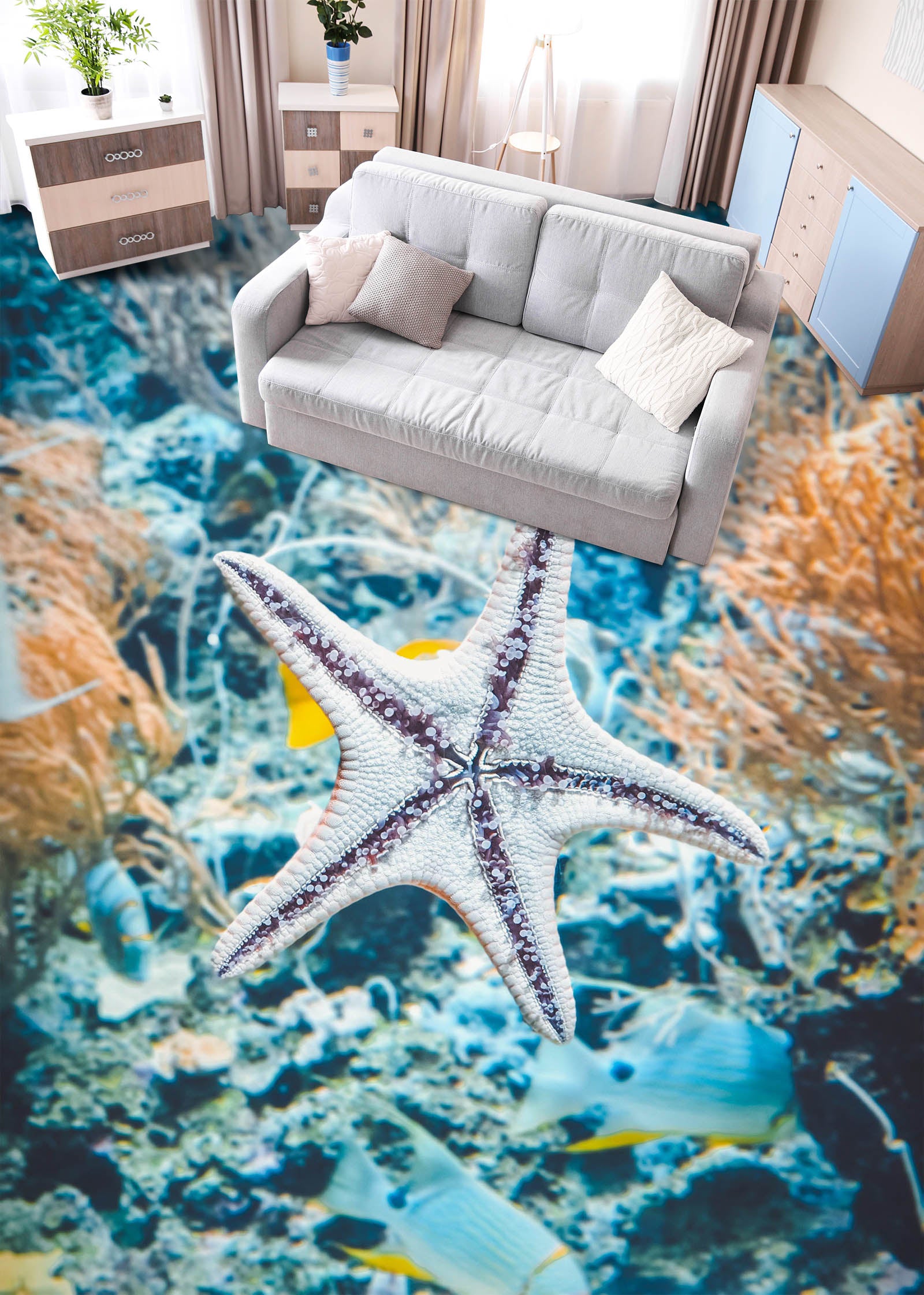 3D Romantic White Starfish 501 Floor Mural Wallpaper Murals Rug & Mat Print Epoxy waterproof bath floor