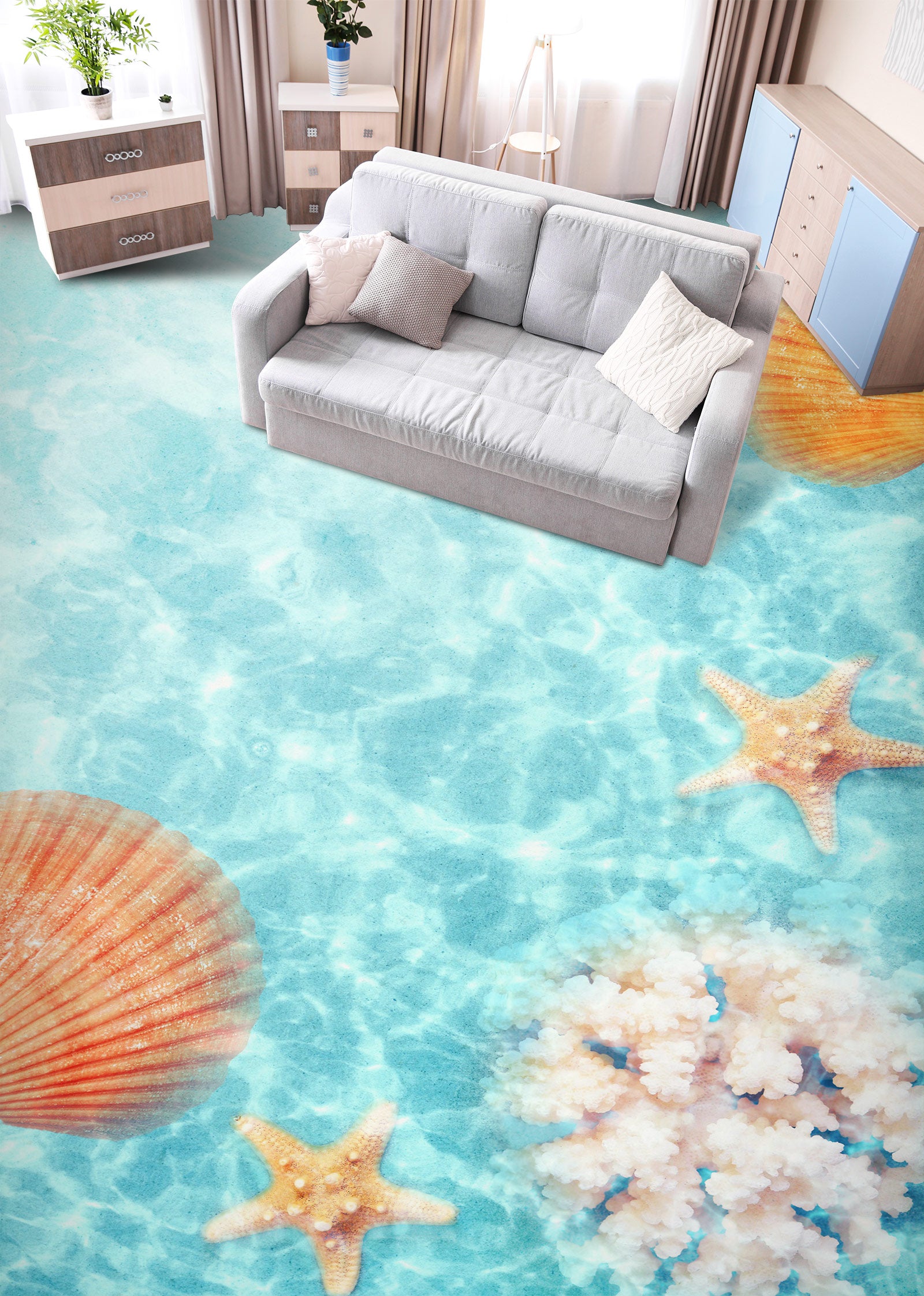 3D Starfish And Shells 496 Floor Mural Wallpaper Murals Rug & Mat Print Epoxy waterproof bath floor