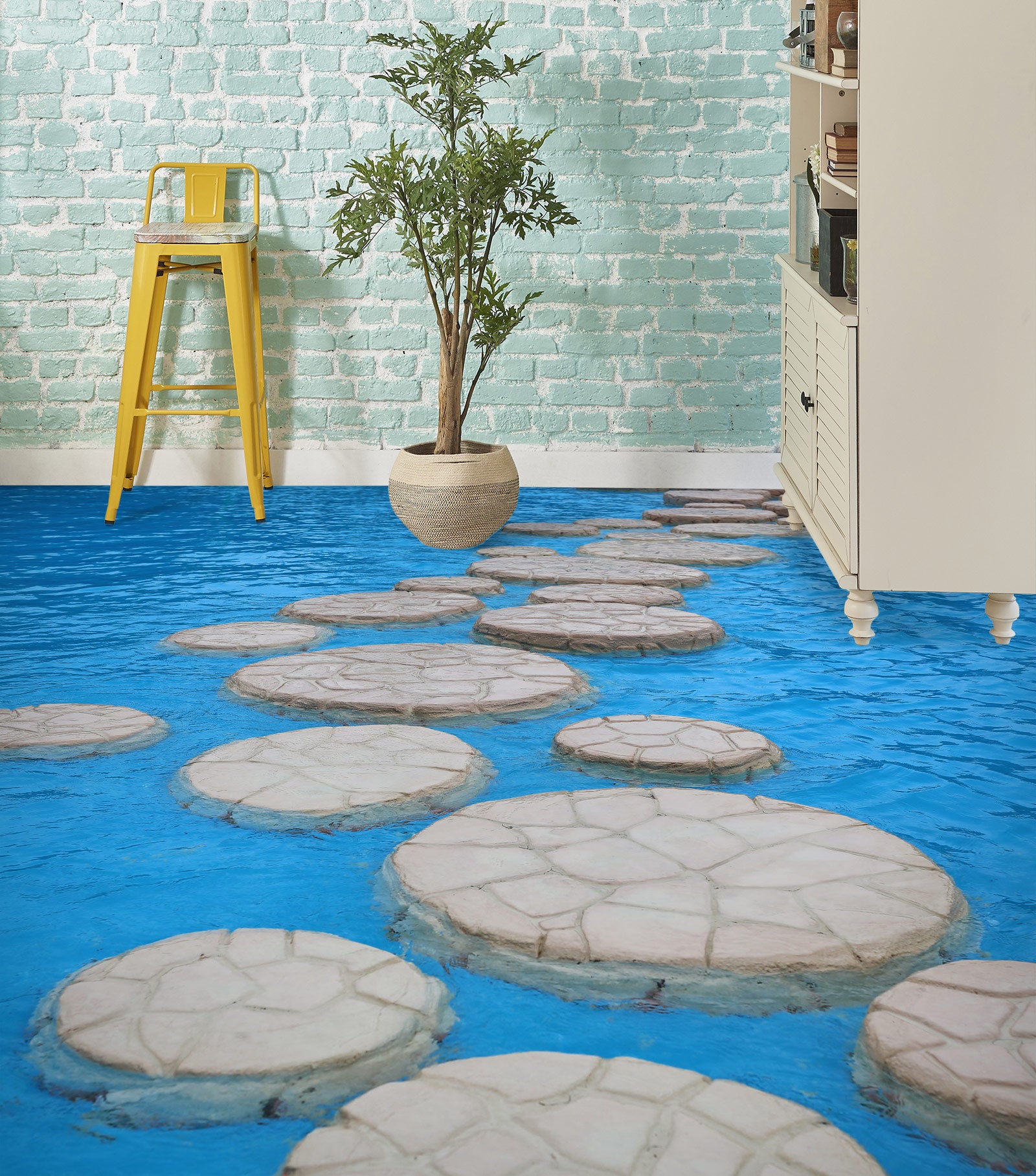 3D Round Stone Road On The Sea 1030 Floor Mural Wallpaper Murals Self-Adhesive Removable Print Epoxy