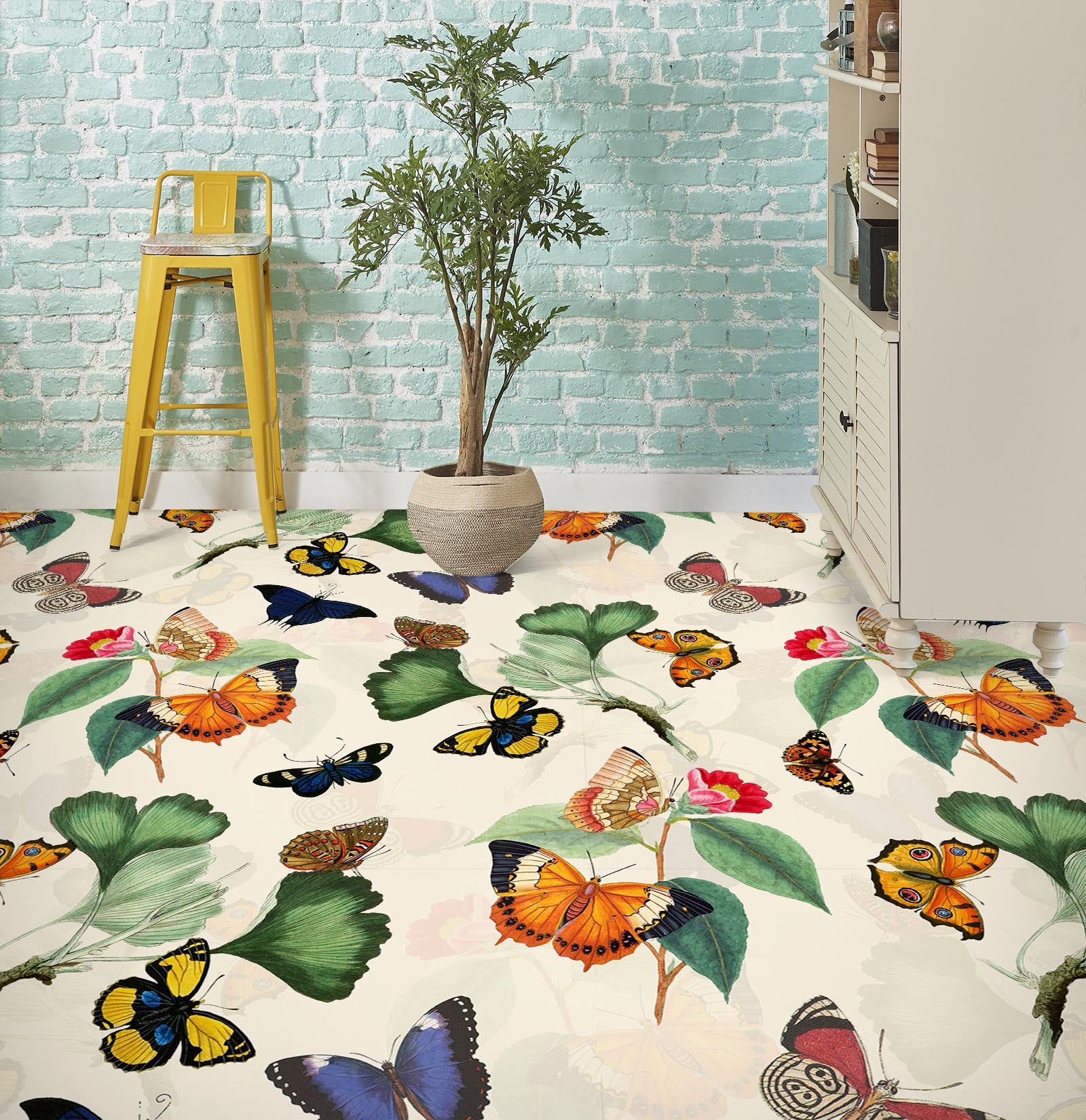3D Colorful Butterfly Leaves 99218 Uta Naumann Floor Mural Wallpaper Murals Self-Adhesive Removable Print Epoxy