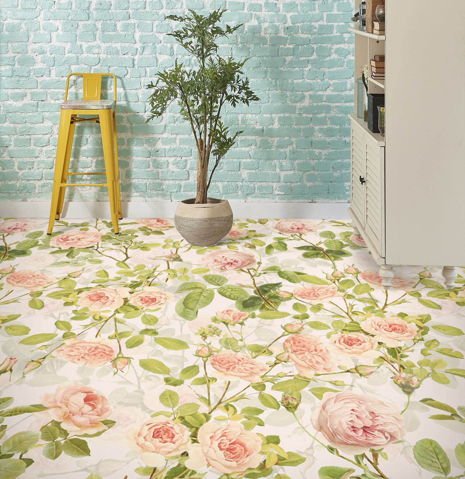 3D Rose Vine Pattern 99207 Uta Naumann Floor Mural Wallpaper Murals Self-Adhesive Removable Print Epoxy