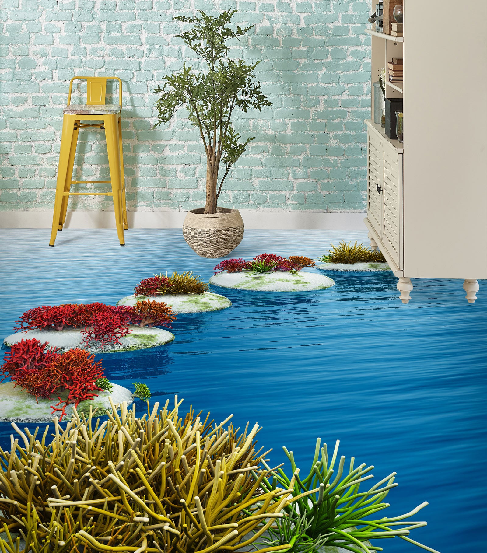 3D Plant Stone Road 1012 Floor Mural Wallpaper Murals Self-Adhesive Removable Print Epoxy