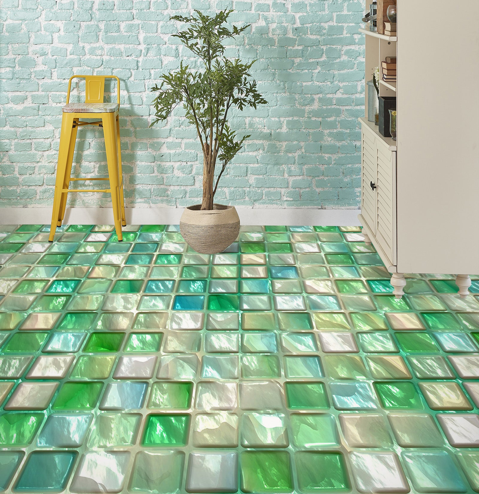 3D Fresh Green Squares 553 Floor Mural Wallpaper Murals Rug & Mat Print Epoxy waterproof bath floor