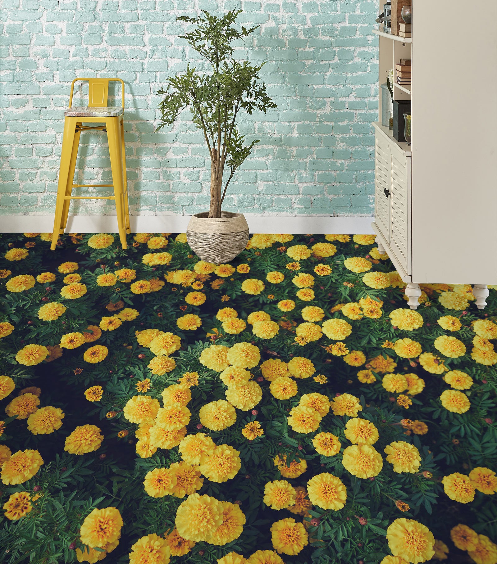 3D Pretty Yellow Flowers 130 Floor Mural Wallpaper Murals Rug & Mat Print Epoxy waterproof bath floor