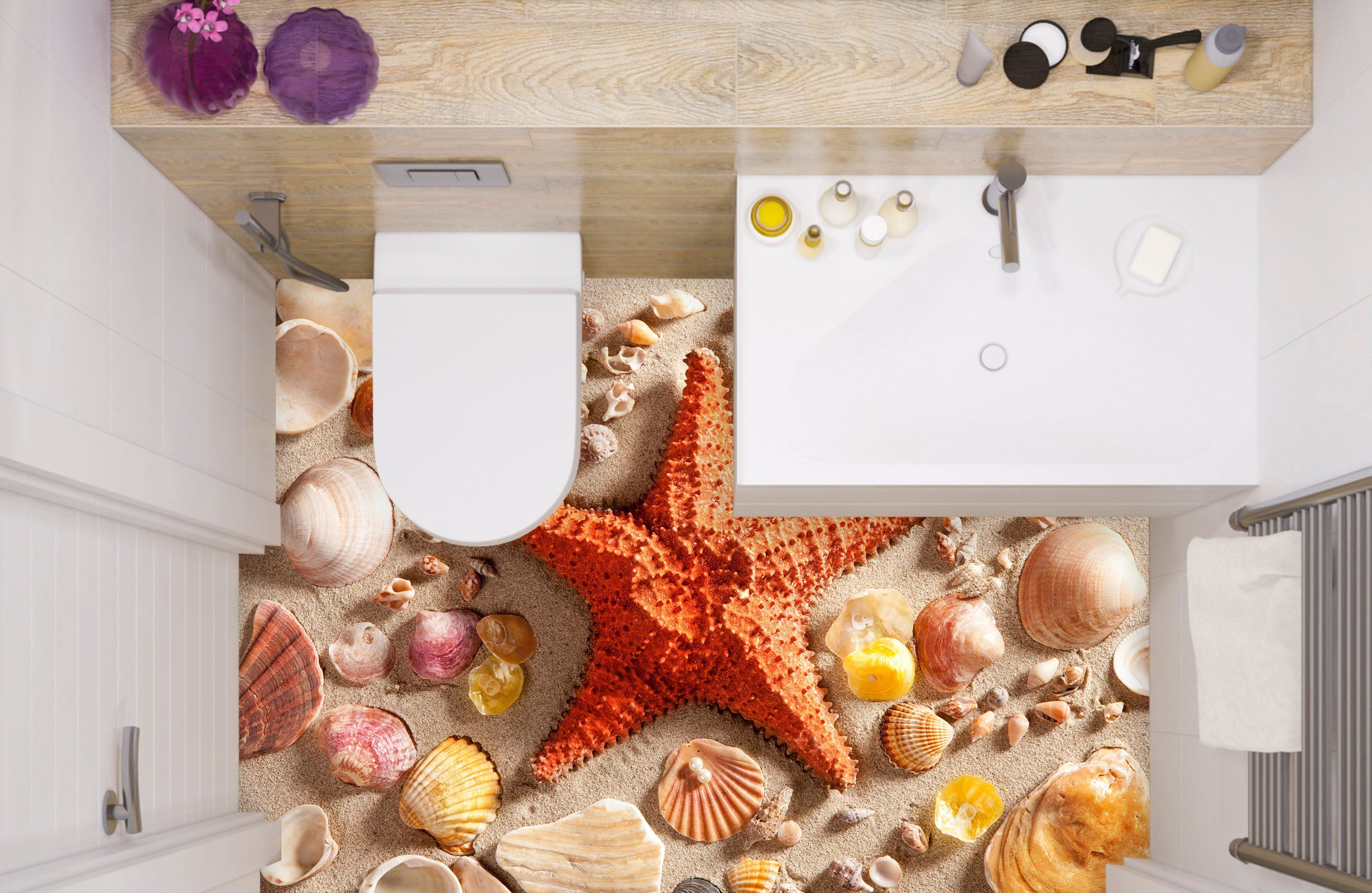 3D Orange Starfish 010 Floor Mural Wallpaper Murals Rug & Mat Print Epoxy waterproof bath floor