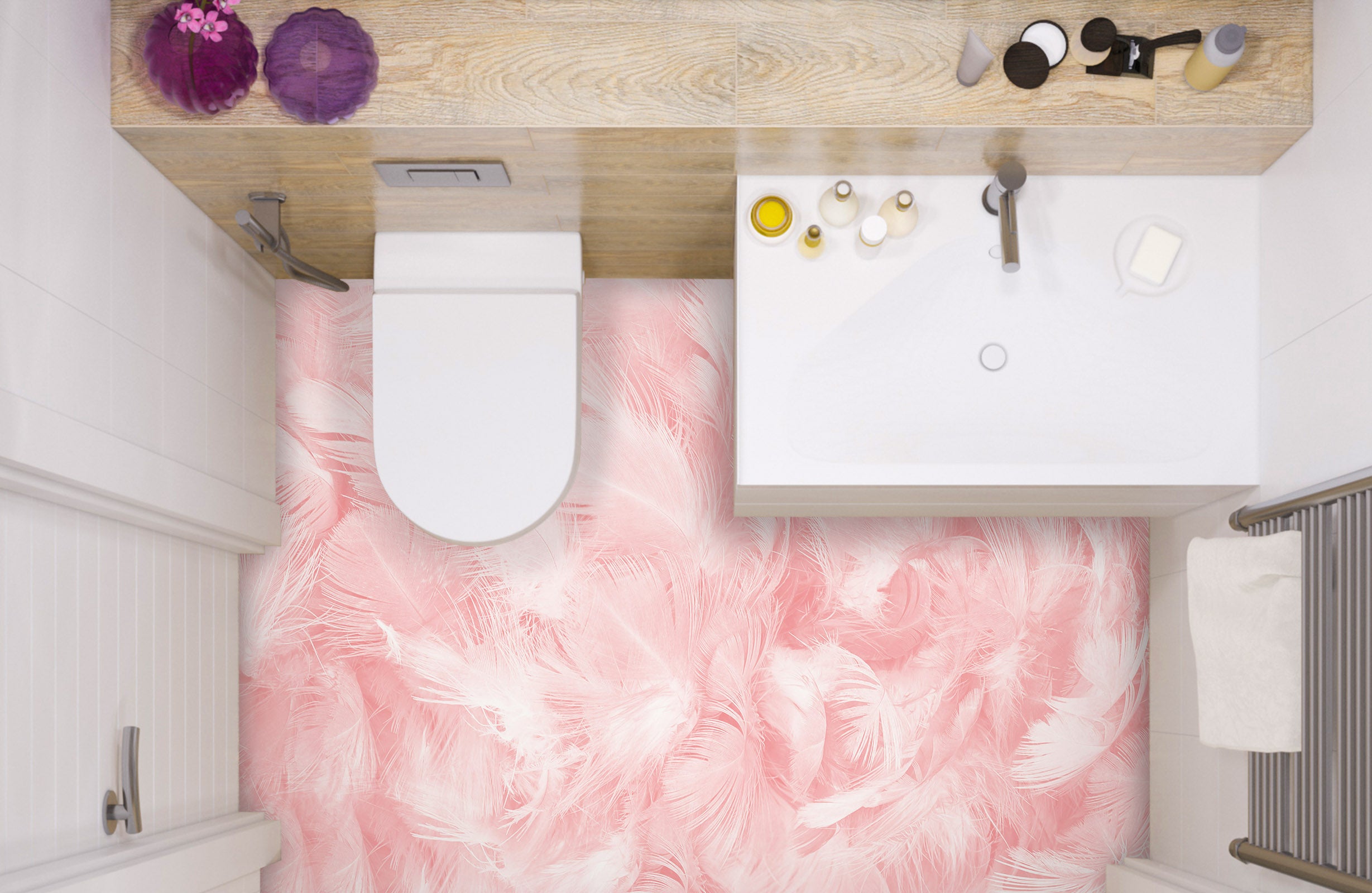 3D Pale Pink Feathers 562 Floor Mural Wallpaper Murals Rug & Mat Print Epoxy waterproof bath floor