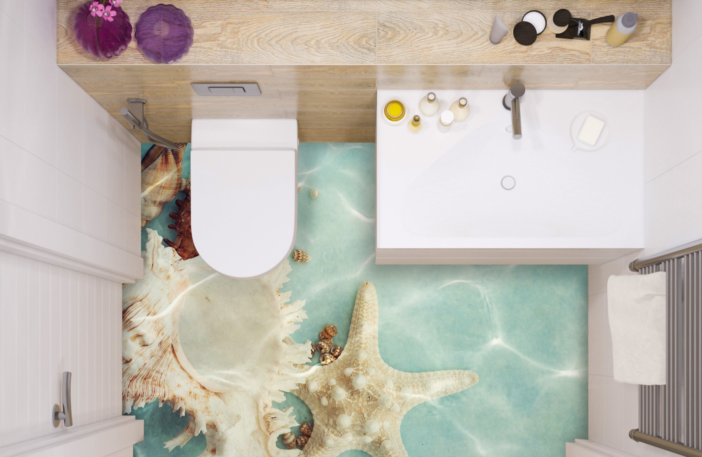 3D Pure White Starfish 534 Floor Mural Wallpaper Murals Rug & Mat Print Epoxy waterproof bath floor