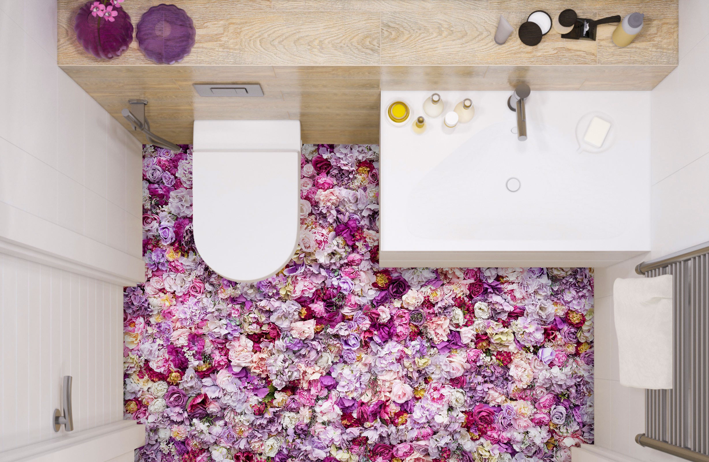 3D Dreamy Purple Flowers 093 Floor Mural Wallpaper Murals Rug & Mat Print Epoxy waterproof bath floor