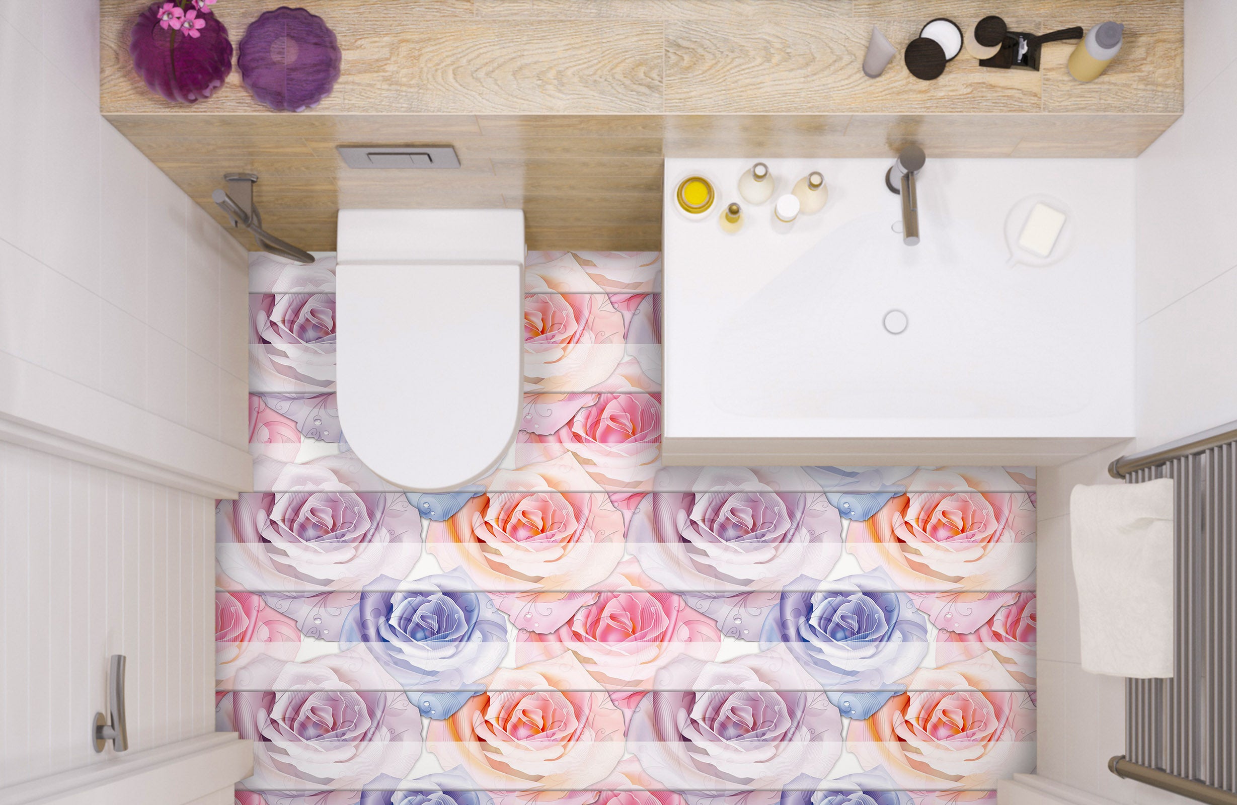 3D Noble Colored Roses 569 Floor Mural