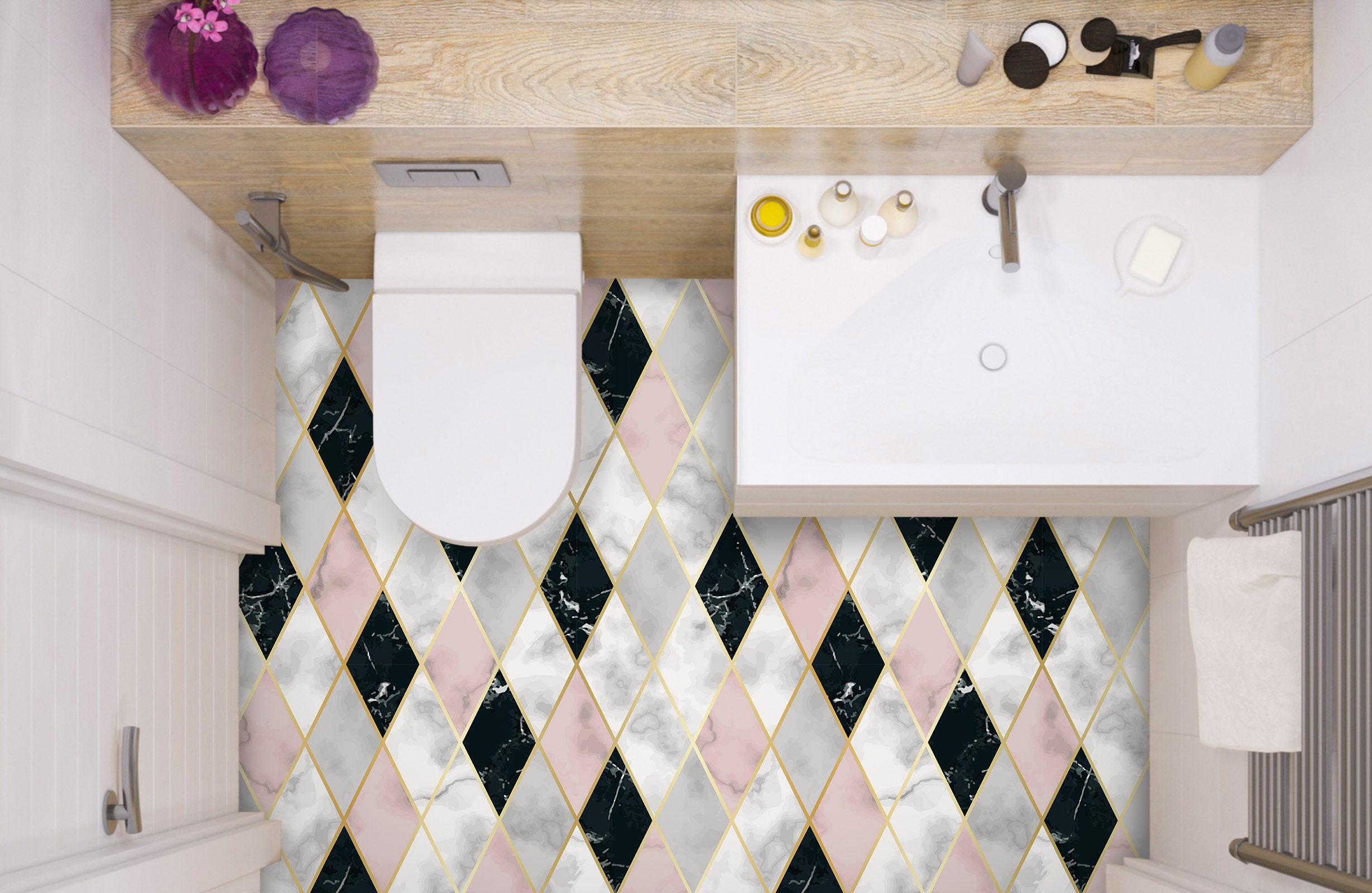 3D Elegant Diamonds 720 Floor Mural