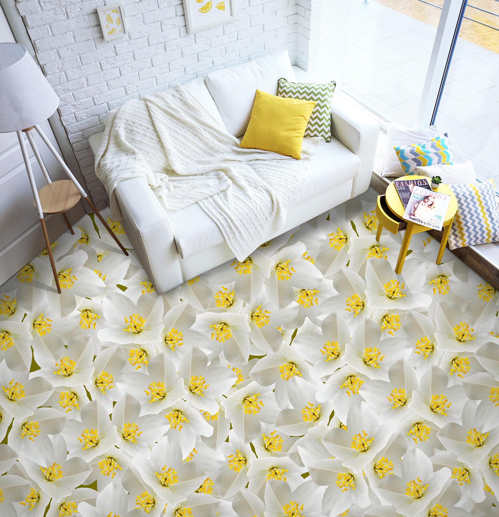 3D Pretty Yellow Flowers 340 Floor Mural Wallpaper Murals Rug & Mat Print Epoxy waterproof bath floor