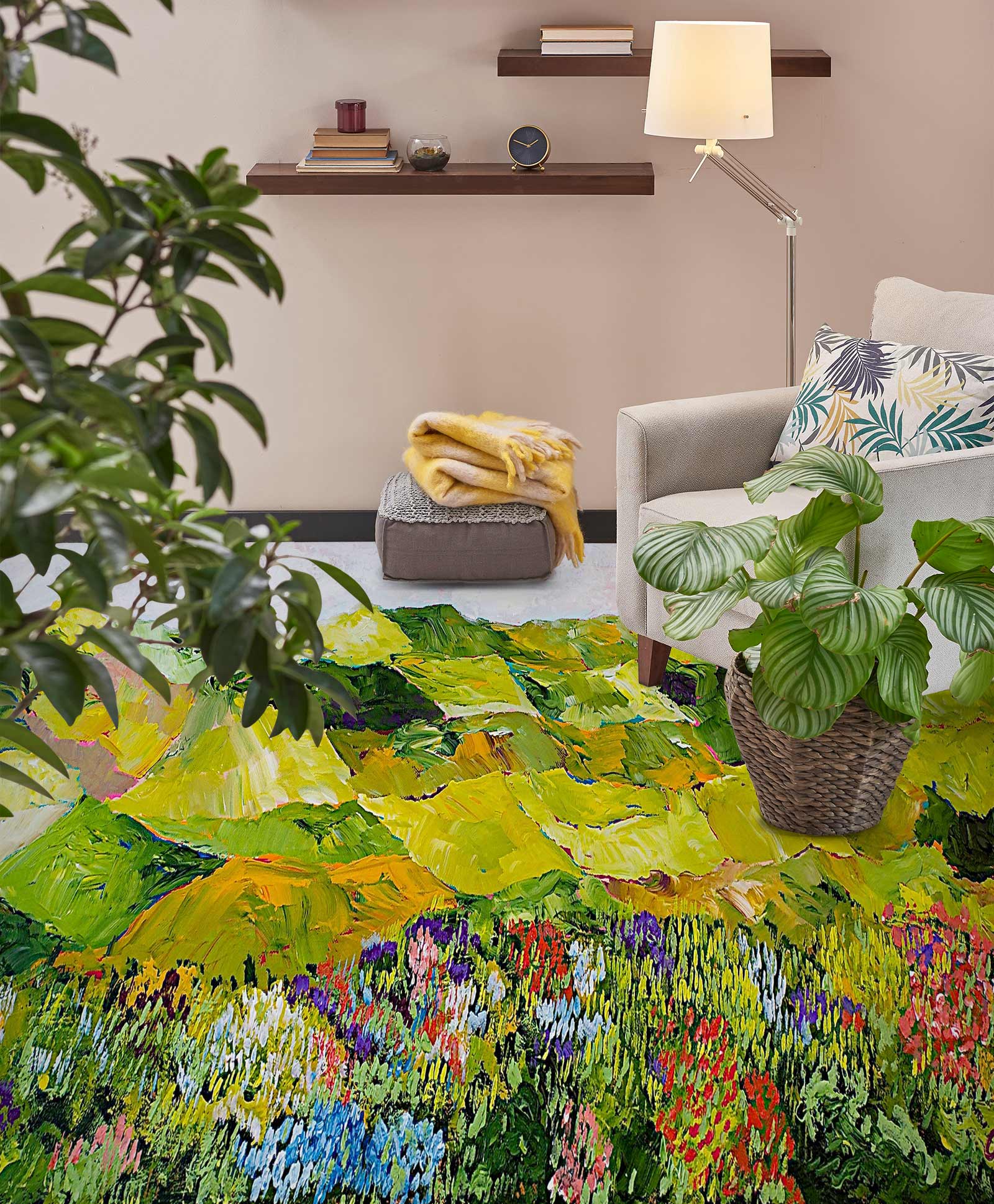 3D Green Hillside Flowers Grass 9606 Allan P. Friedlander Floor Mural Wallpaper Murals Self-Adhesive Removable Print Epoxy