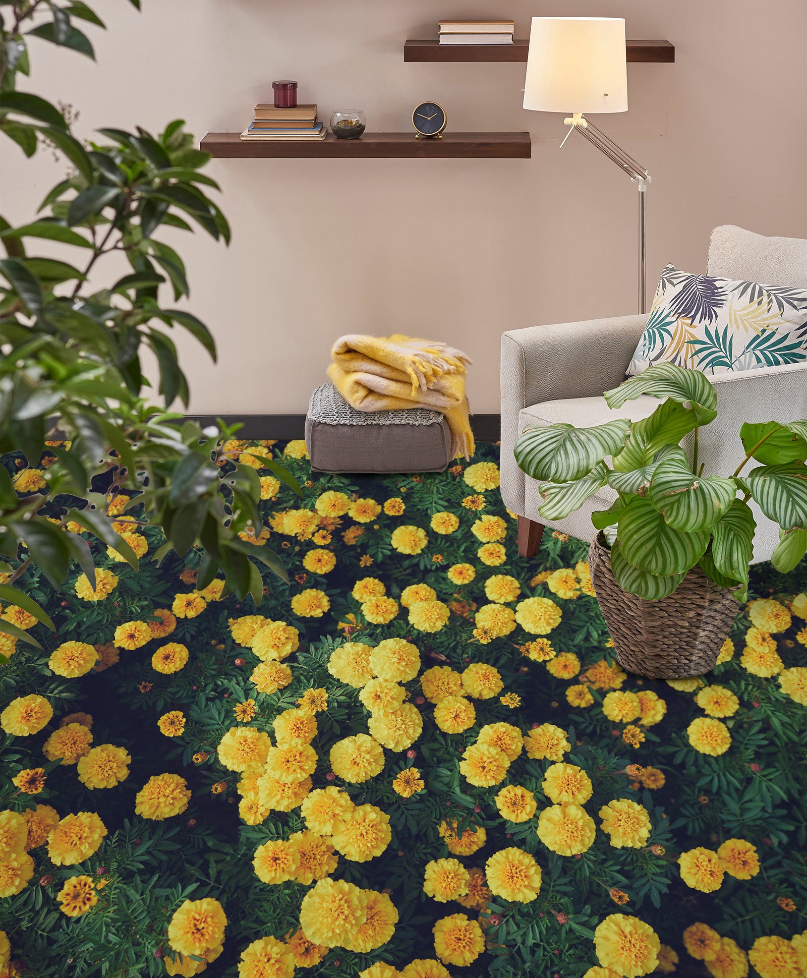 3D Pretty Yellow Flowers 130 Floor Mural Wallpaper Murals Rug & Mat Print Epoxy waterproof bath floor