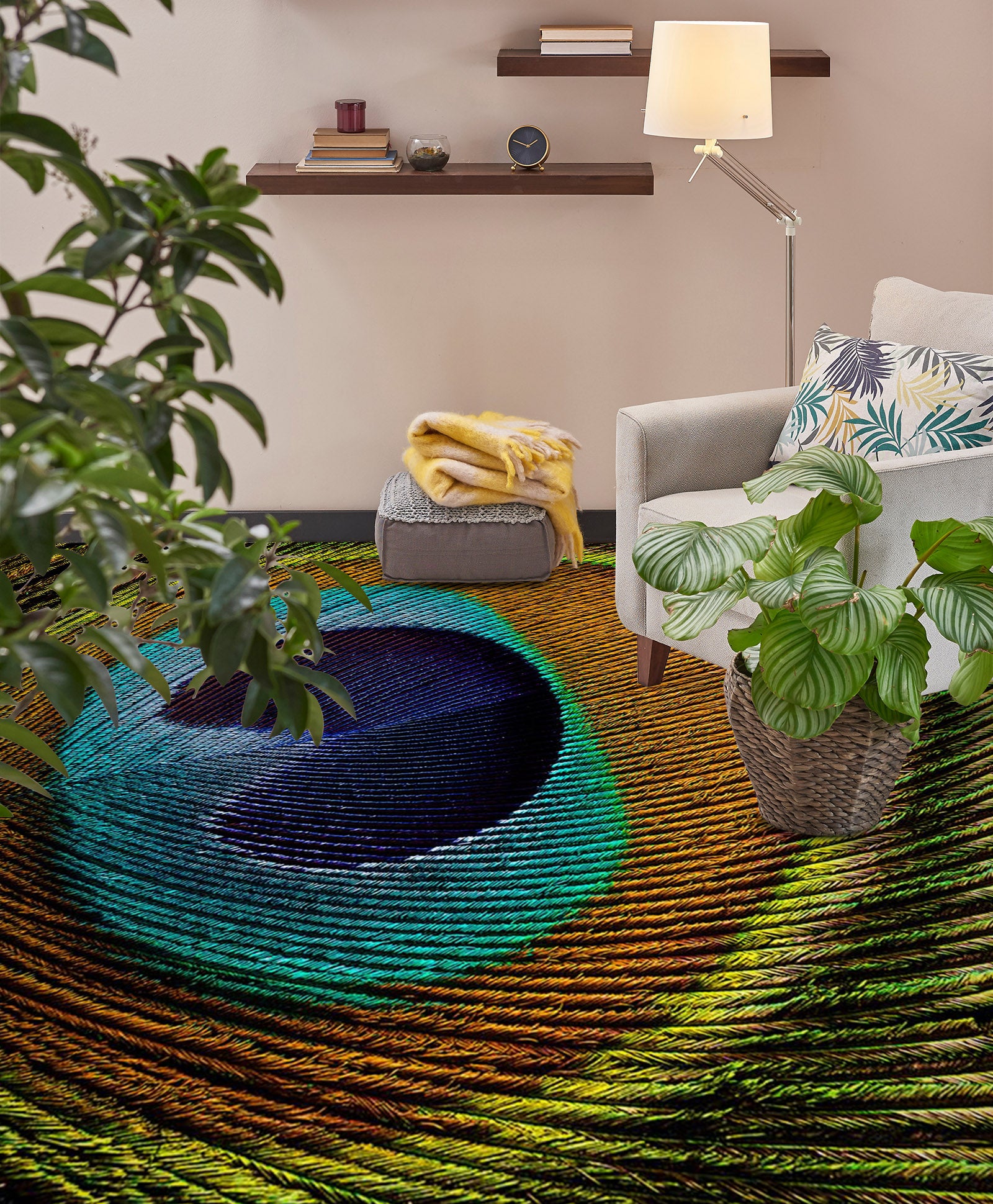 3D HD Peacock Feather 1491 Floor Mural Wallpaper Murals Self-Adhesive Removable Print Epoxy