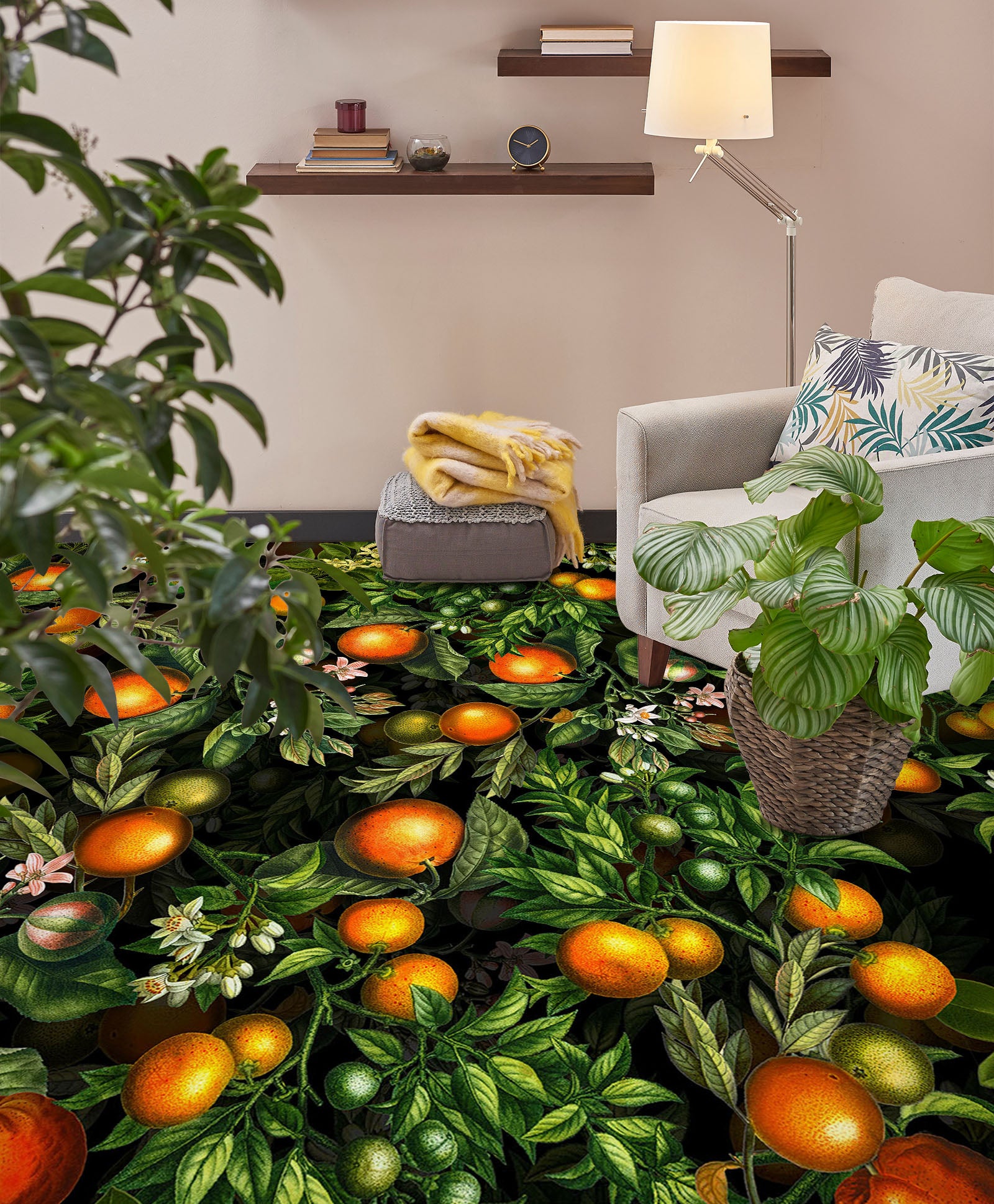 3D Orange Leaves 99183 Uta Naumann Floor Mural Wallpaper Murals Self-Adhesive Removable Print Epoxy