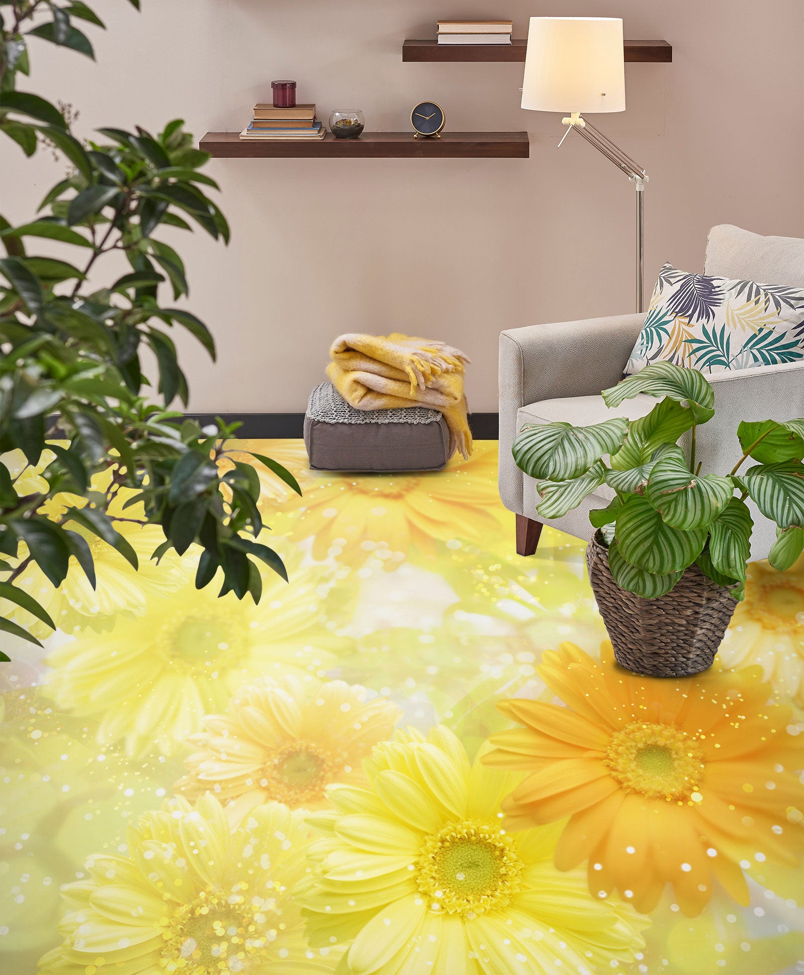 3D Romantic Yellow Flowers 1358 Floor Mural Wallpaper Murals Self-Adhesive Removable Print Epoxy