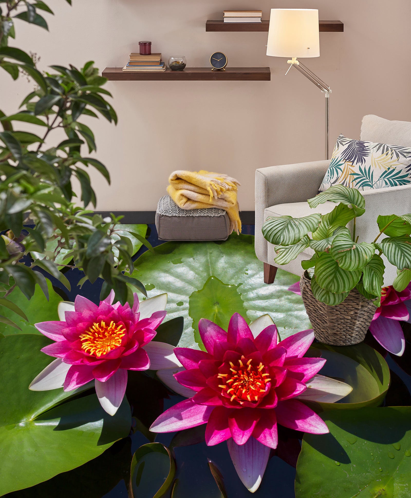 3D Deep Pink Lotus 141 Floor Mural Wallpaper Murals Rug & Mat Print Epoxy waterproof bath floor