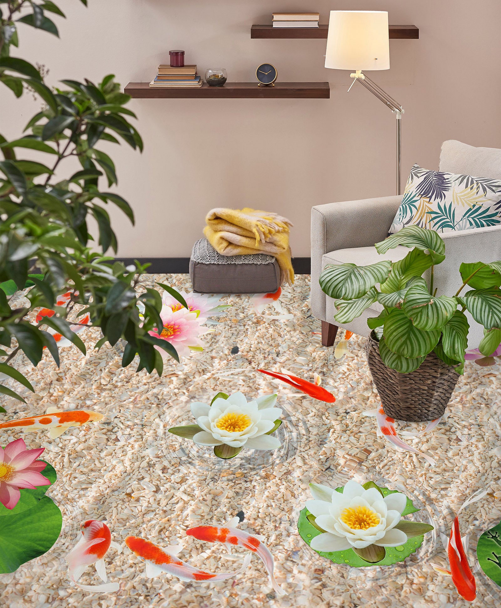 3D White Water Lily 240 Floor Mural Wallpaper Murals Rug & Mat Print Epoxy waterproof bath floor