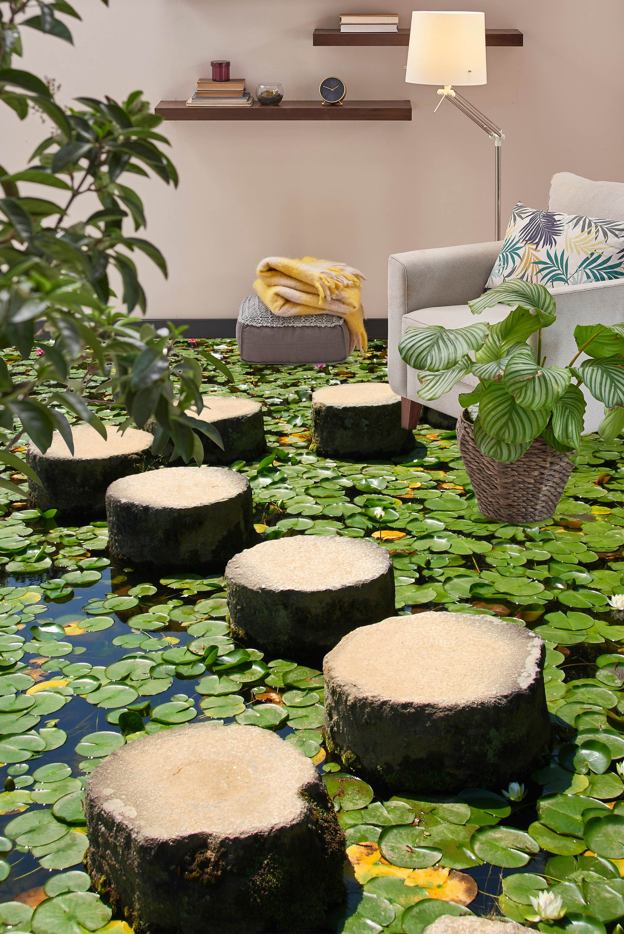 3D Duckweed And Stone Road 189 Floor Mural Wallpaper Murals Rug & Mat Print Epoxy waterproof bath floor