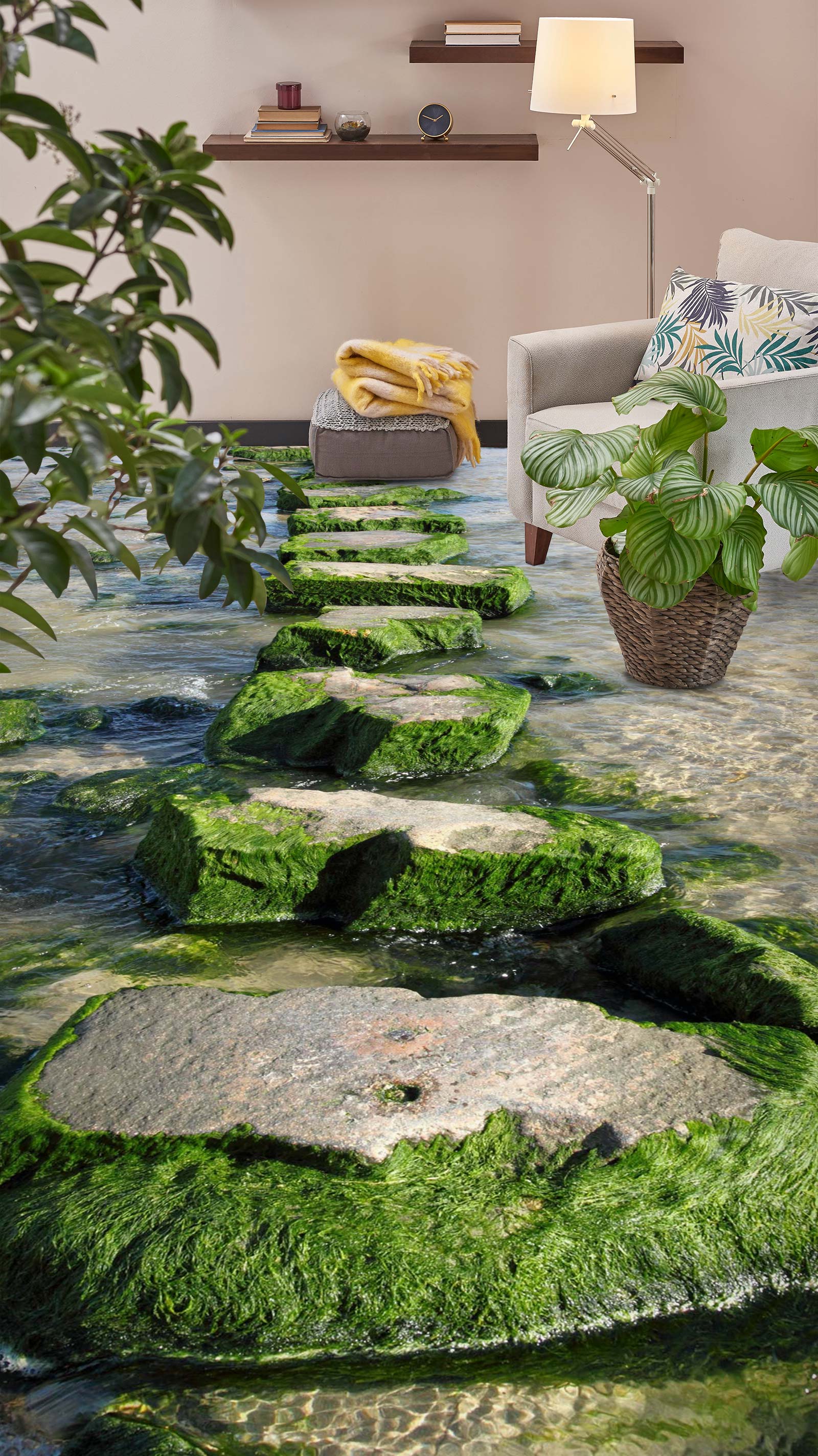 3D Moss Stone Road 1089 Floor Mural