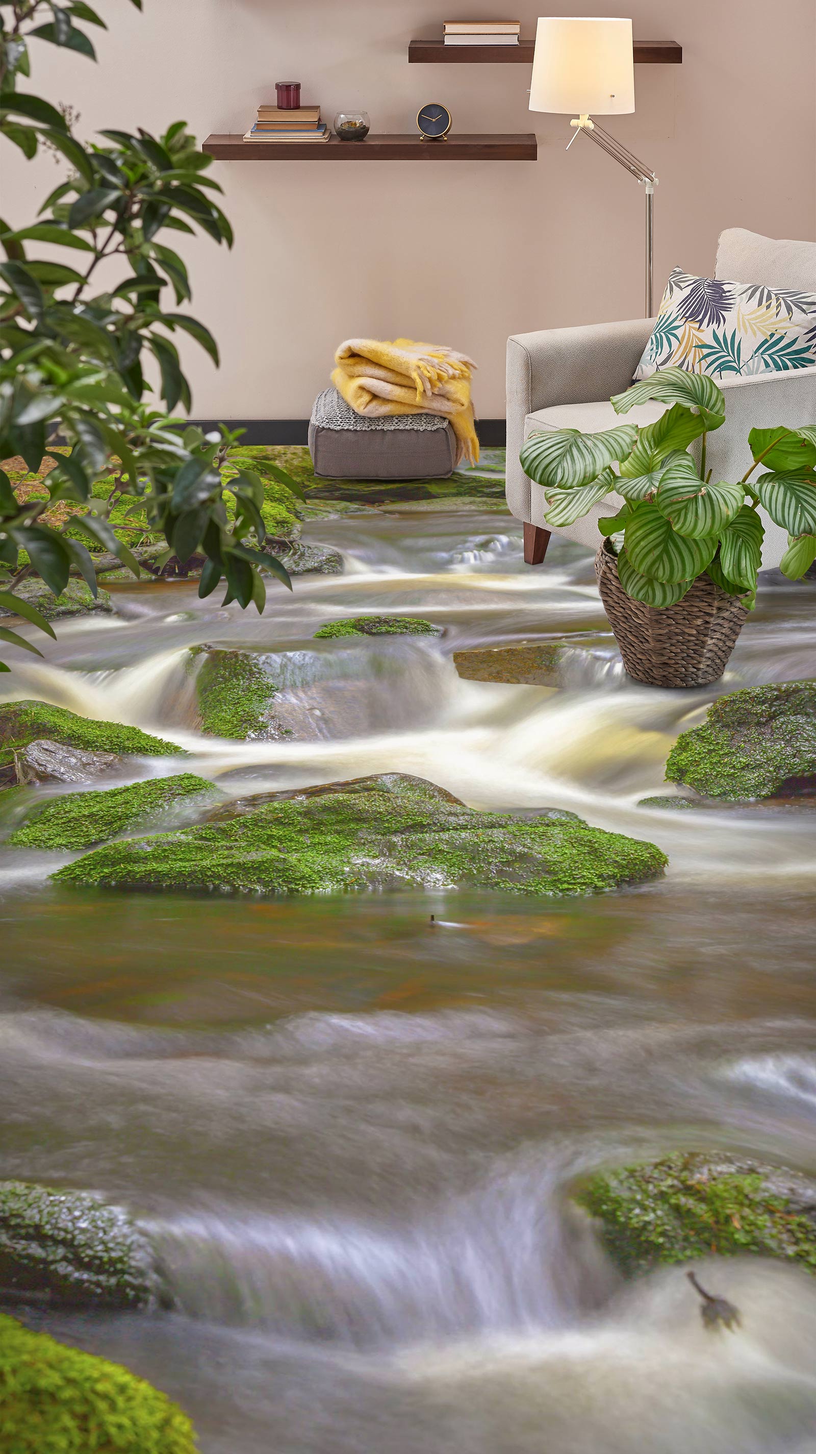 3D Yellowish Small Waterfall 700 Floor Mural Wallpaper Murals Rug & Mat Print Epoxy waterproof bath floor