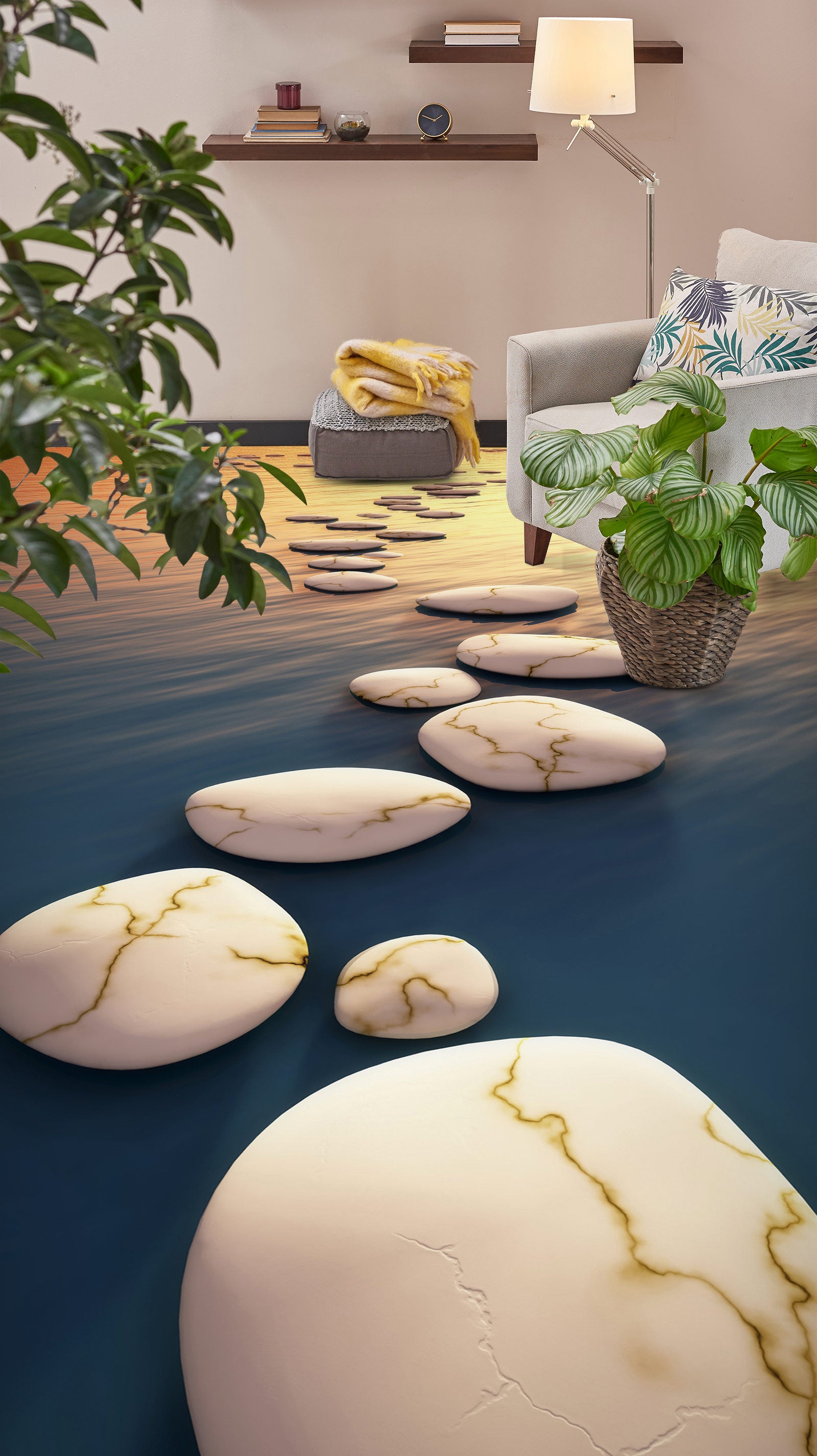 3D White Cobblestone Road 1093 Floor Mural