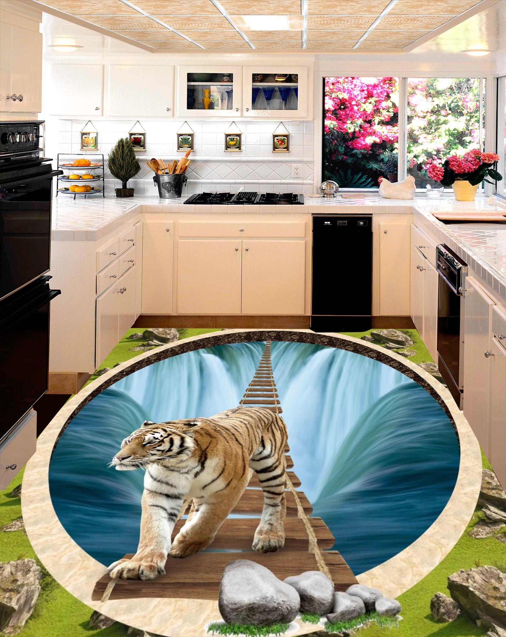 3D Wooden Bridge Tiger 112 Floor Mural Self-Adhesive Sticker Bathroom Non-slip Waterproof Flooring Murals