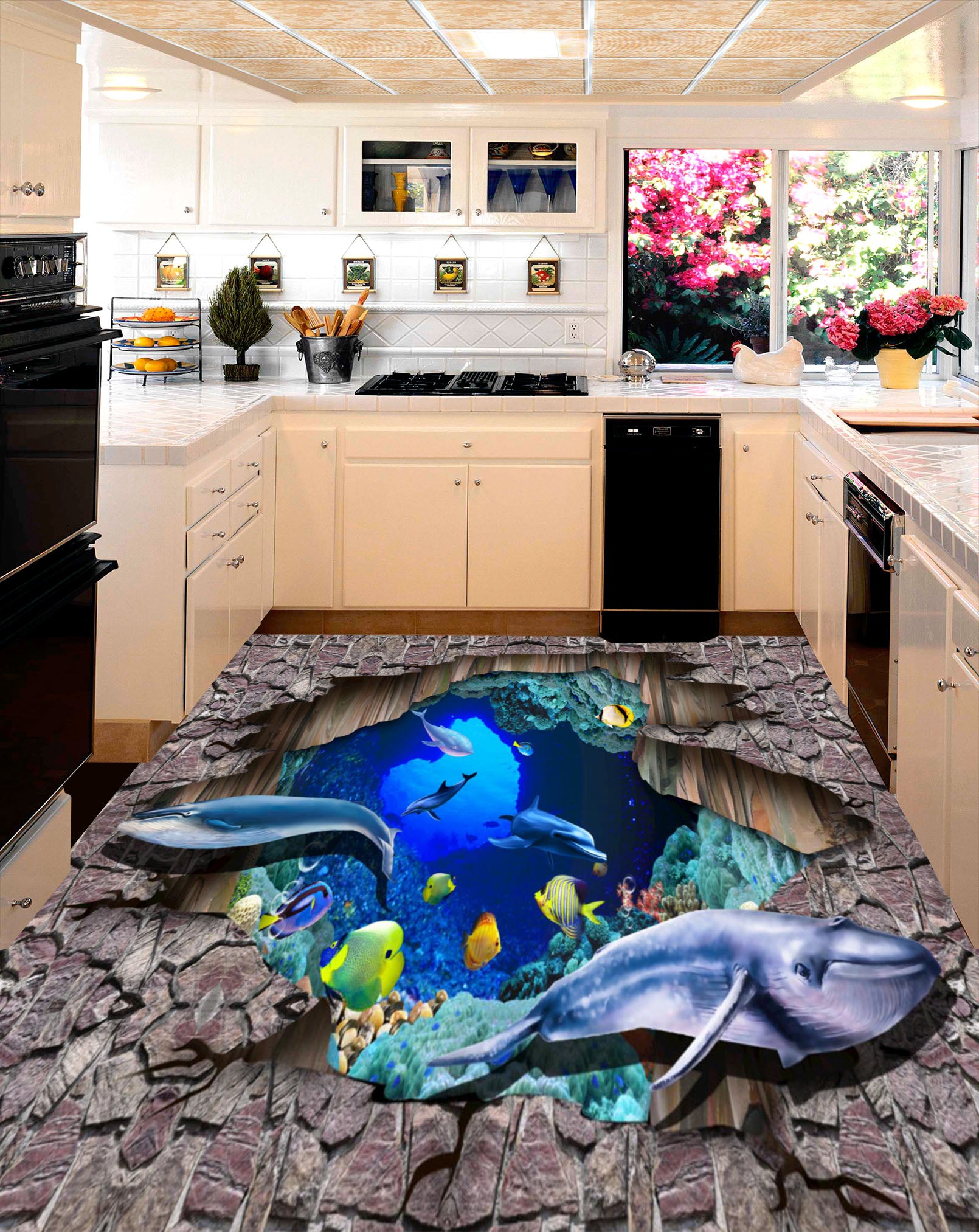 3D Marine Fish 152 Floor Mural Self-Adhesive Sticker Bathroom Non-slip Waterproof Flooring Murals