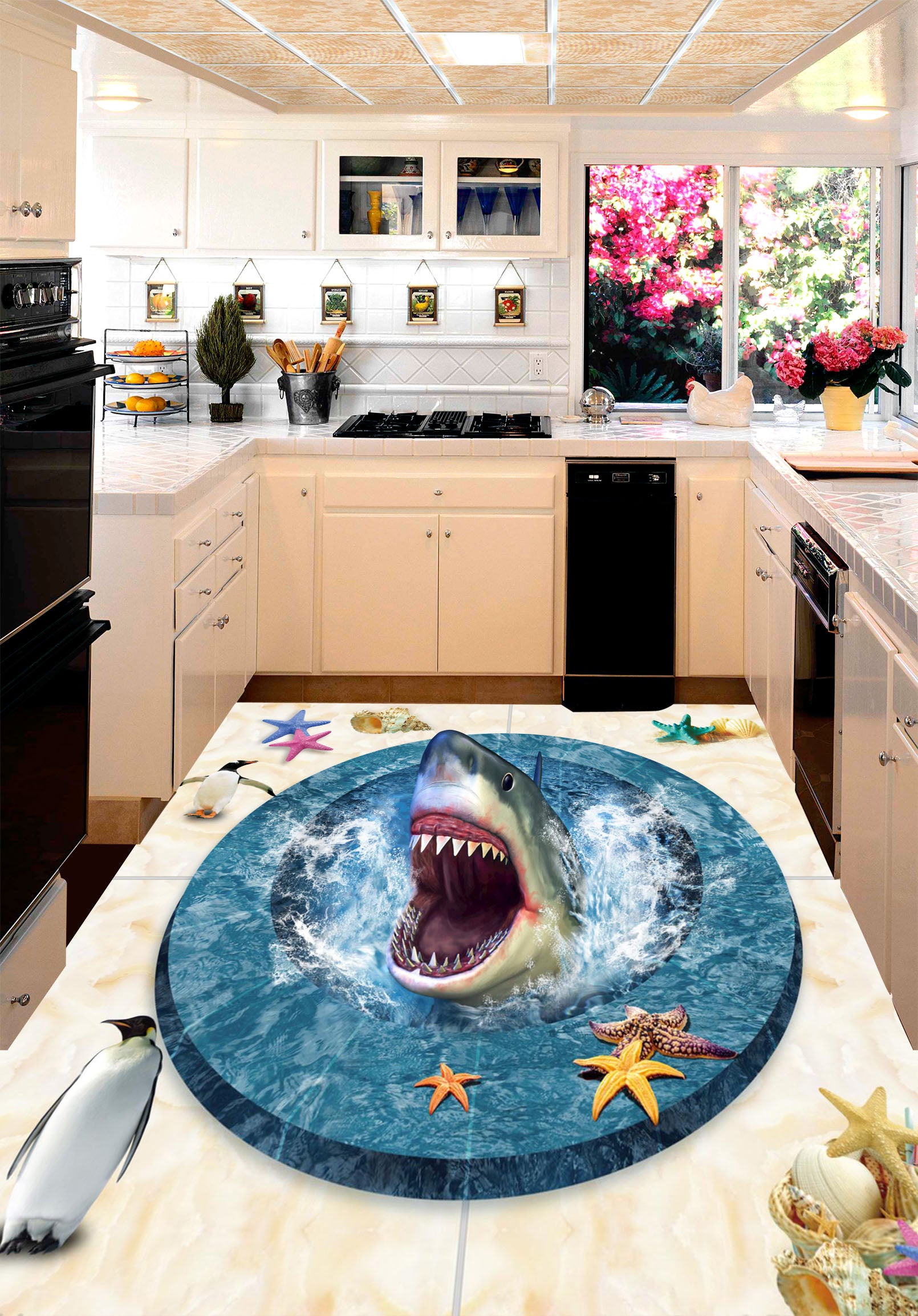 3D Shark Mouth 175 Floor Mural Self-Adhesive Sticker Bathroom Non-slip Waterproof Flooring Murals