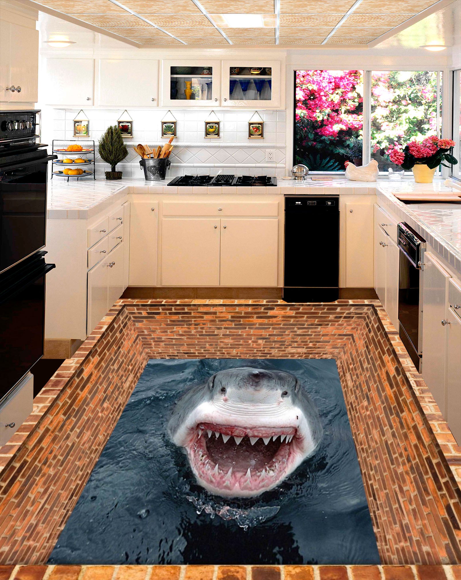 3D Open Fish Mouth 114 Floor Mural Self-Adhesive Sticker Bathroom Non-slip Waterproof Flooring Murals