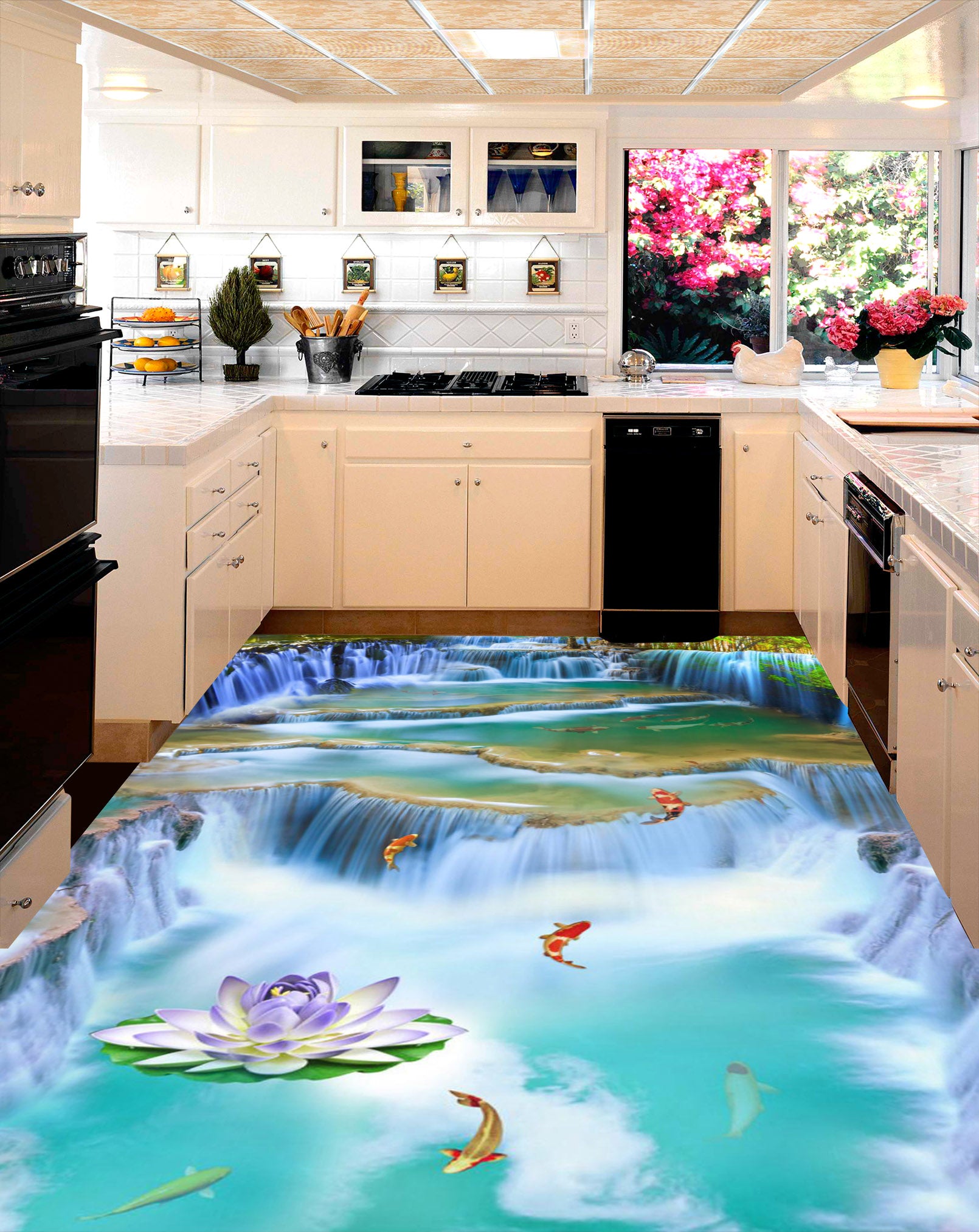 3D Purple Lotus 136 Floor Mural Self-Adhesive Sticker Bathroom Non-slip Waterproof Flooring Murals