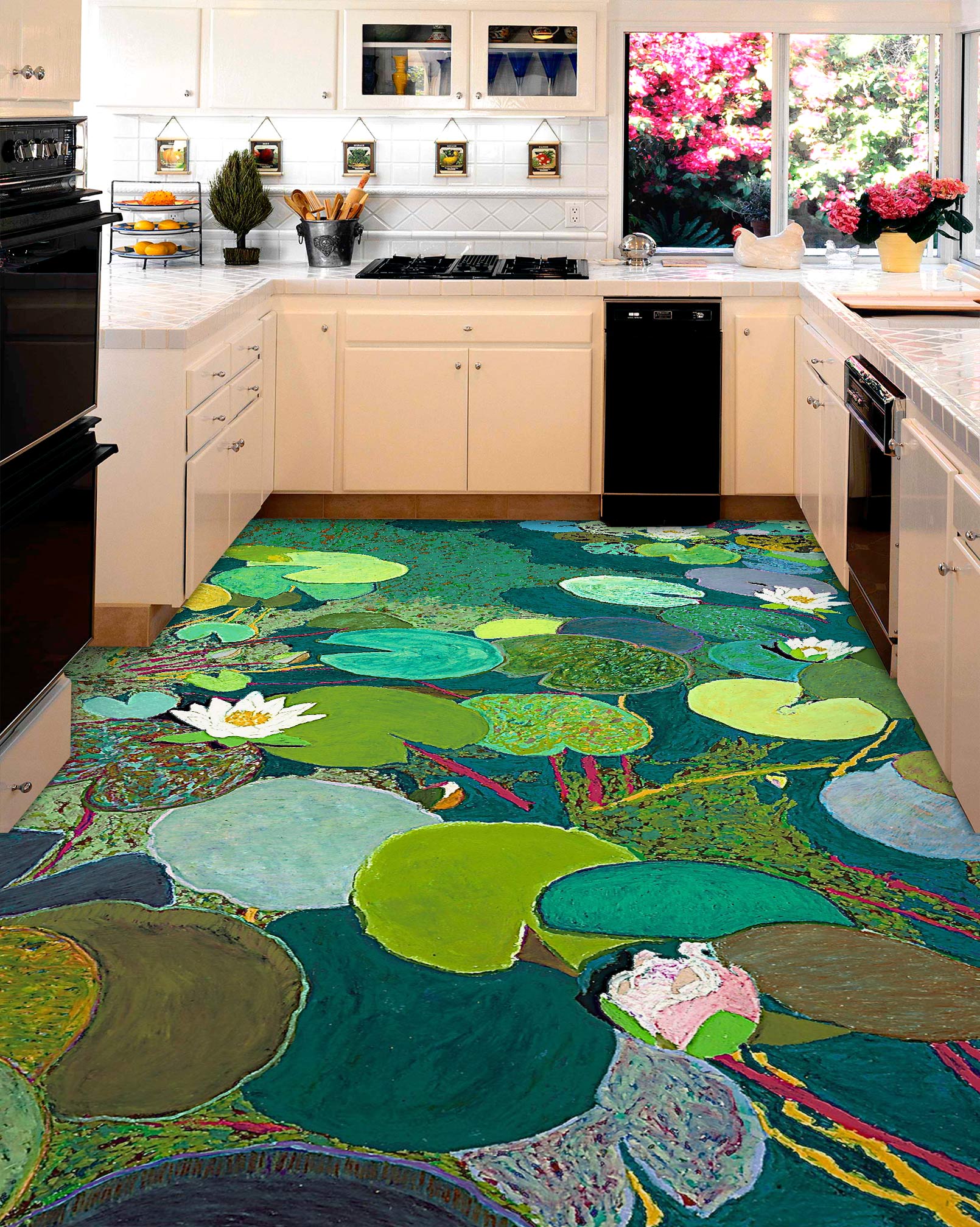 3D Lotus Leaf Pond Painting 96105 Allan P. Friedlander Floor Mural Wallpaper Murals Self-Adhesive Removable Print Epoxy