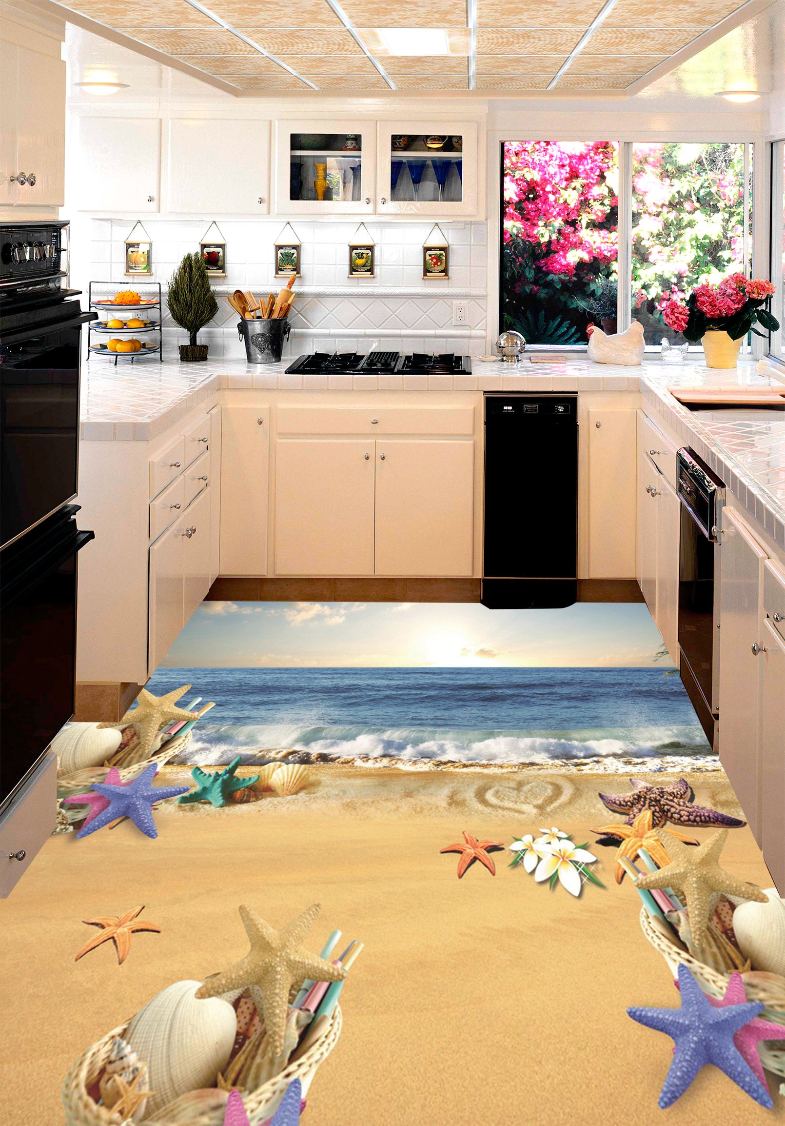 3D Beach Waves 174 Floor Mural Self-Adhesive Sticker Bathroom Non-slip Waterproof Flooring Murals