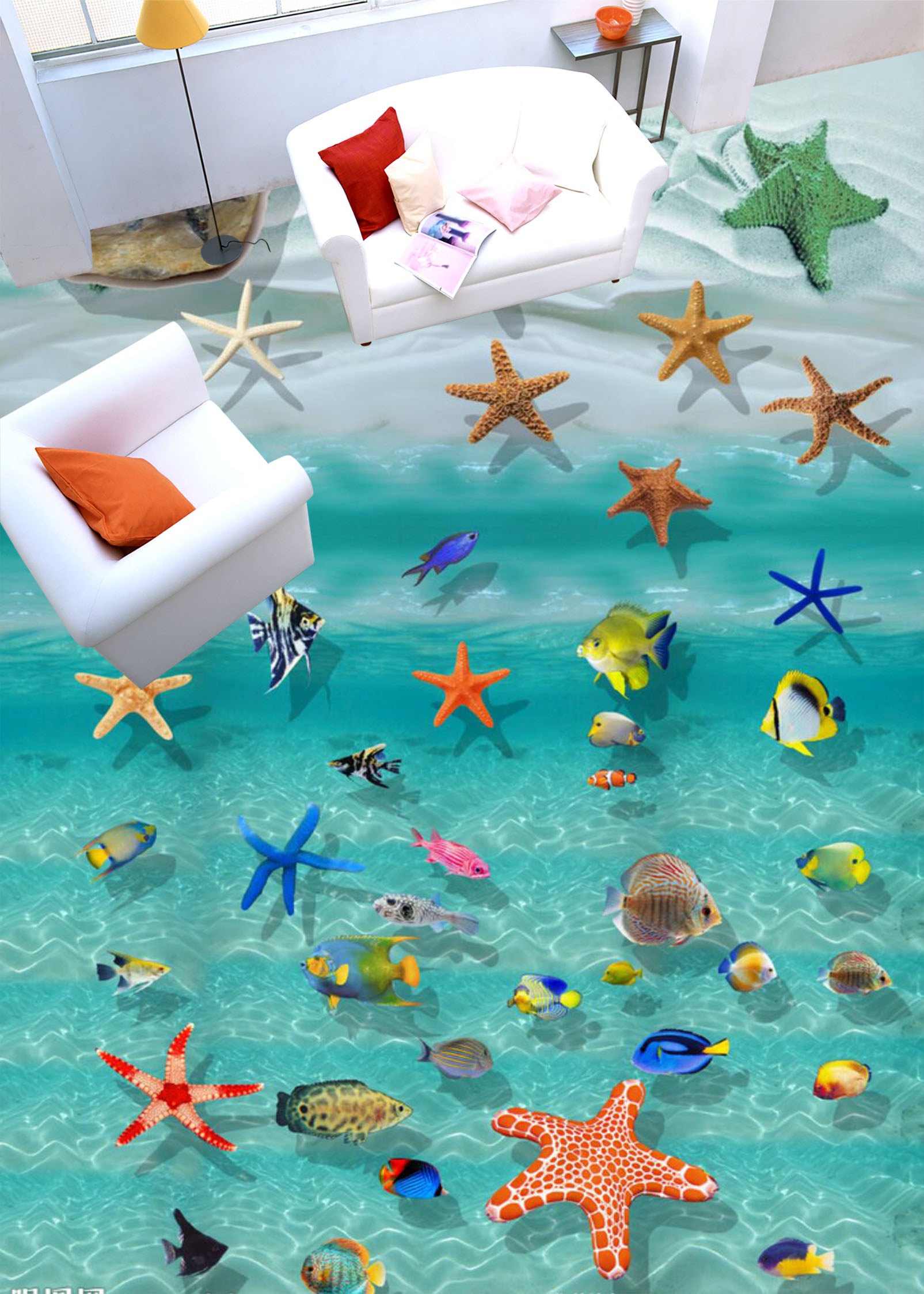 3D Shallow Sea 166 Floor Mural Self-Adhesive Sticker Bathroom Non-slip Waterproof Flooring Murals