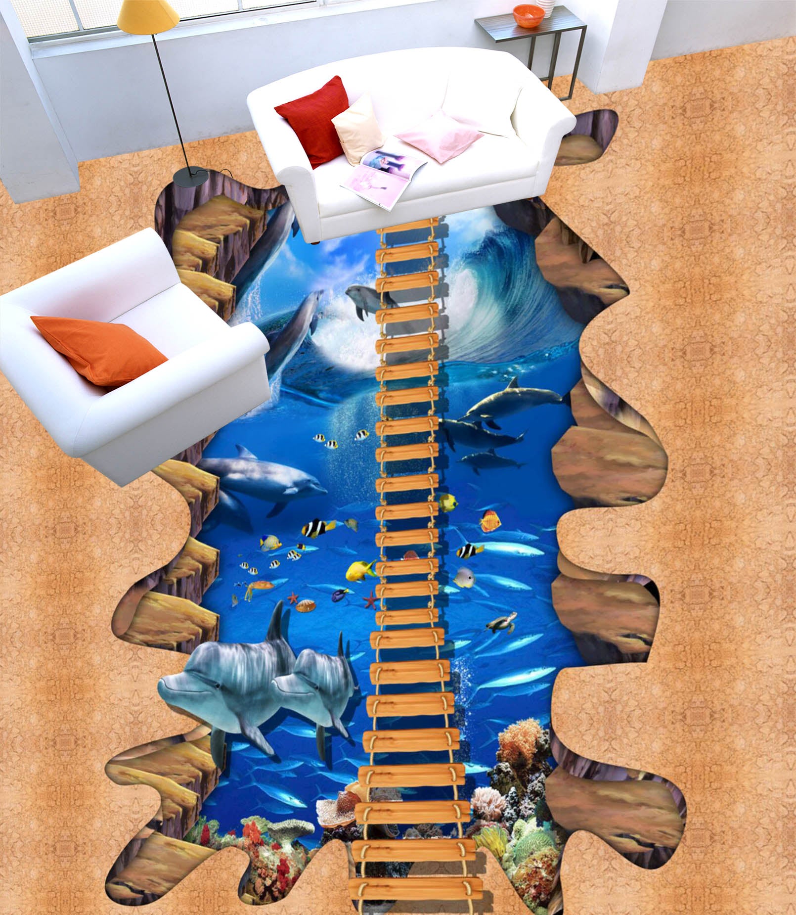 3D Ocean World 164 Floor Mural Self-Adhesive Sticker Bathroom Non-slip Waterproof Flooring Murals